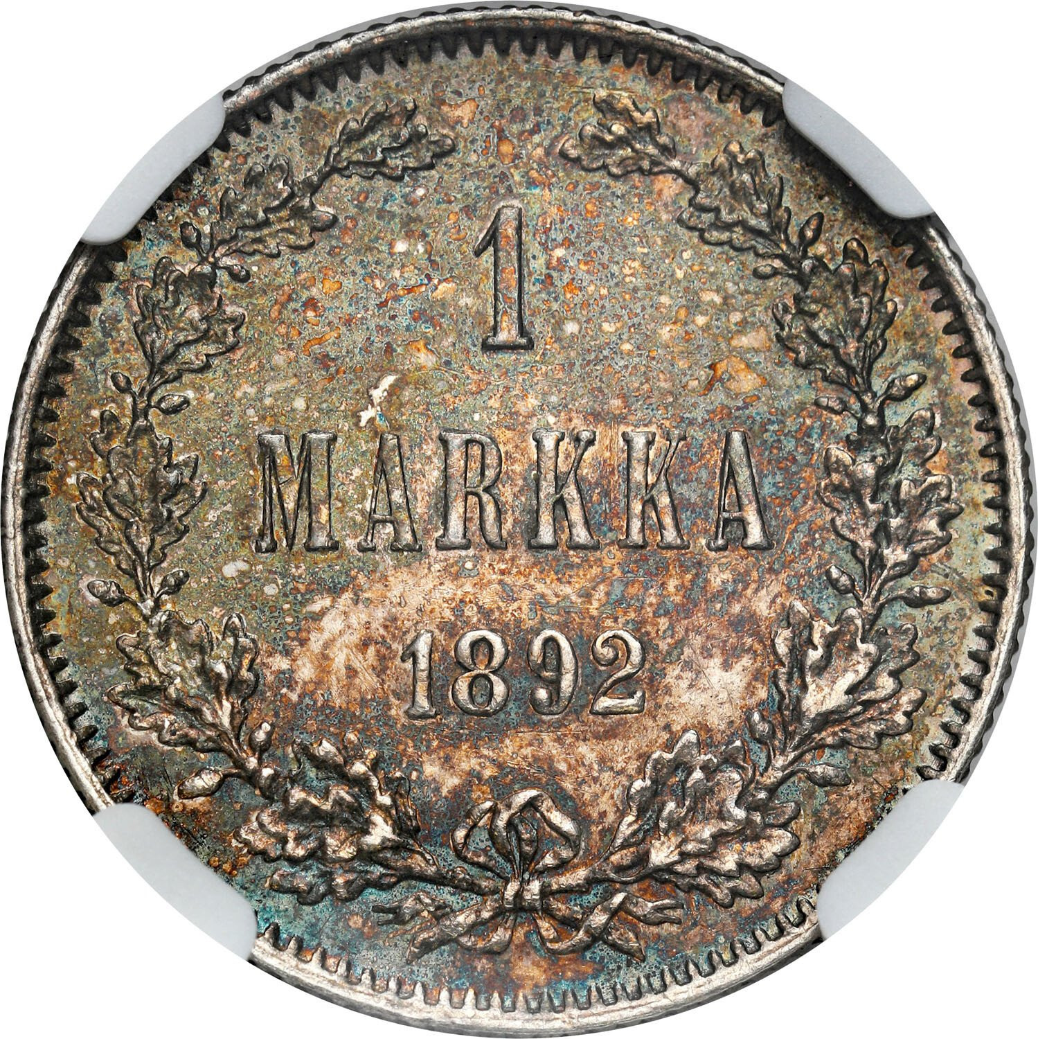 Rosja / Finlandia. Mikołaj II. 1 markka 1892 NGC UNC