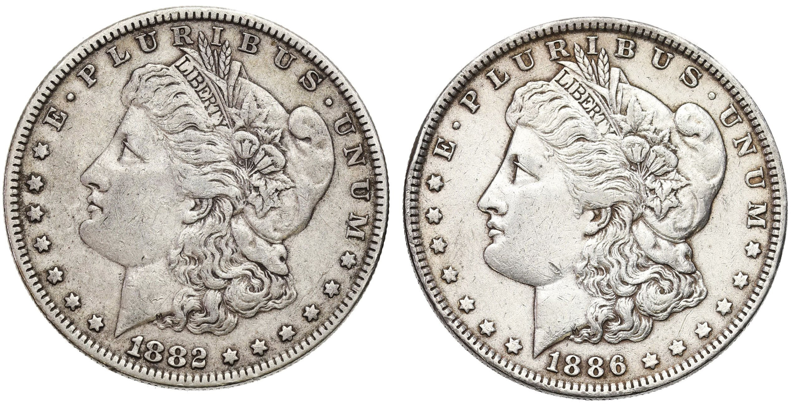 USA, Liberty 1 Dolar 1882 + 1886 Filadelfia – zestaw 2 sztuk