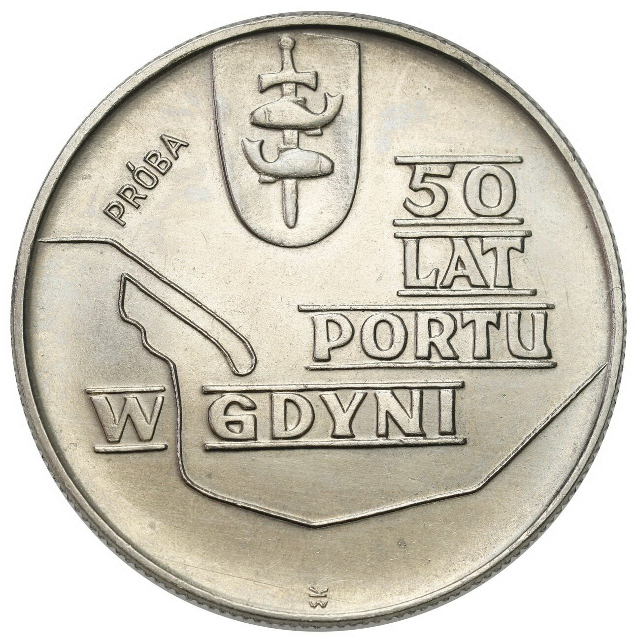 PRL. PRÓBA Nikiel 10 złotych 1972 - 50 lat portu w Gdyni