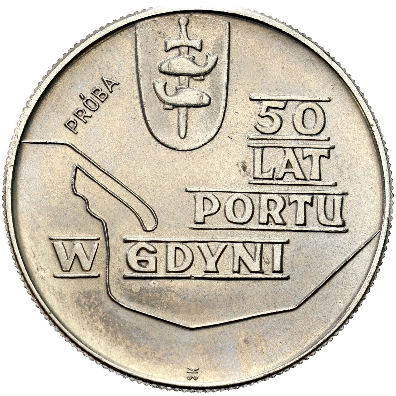 PRL. PRÓBA Nikiel 10 złotych 1972 - 50 lat portu w Gdyni