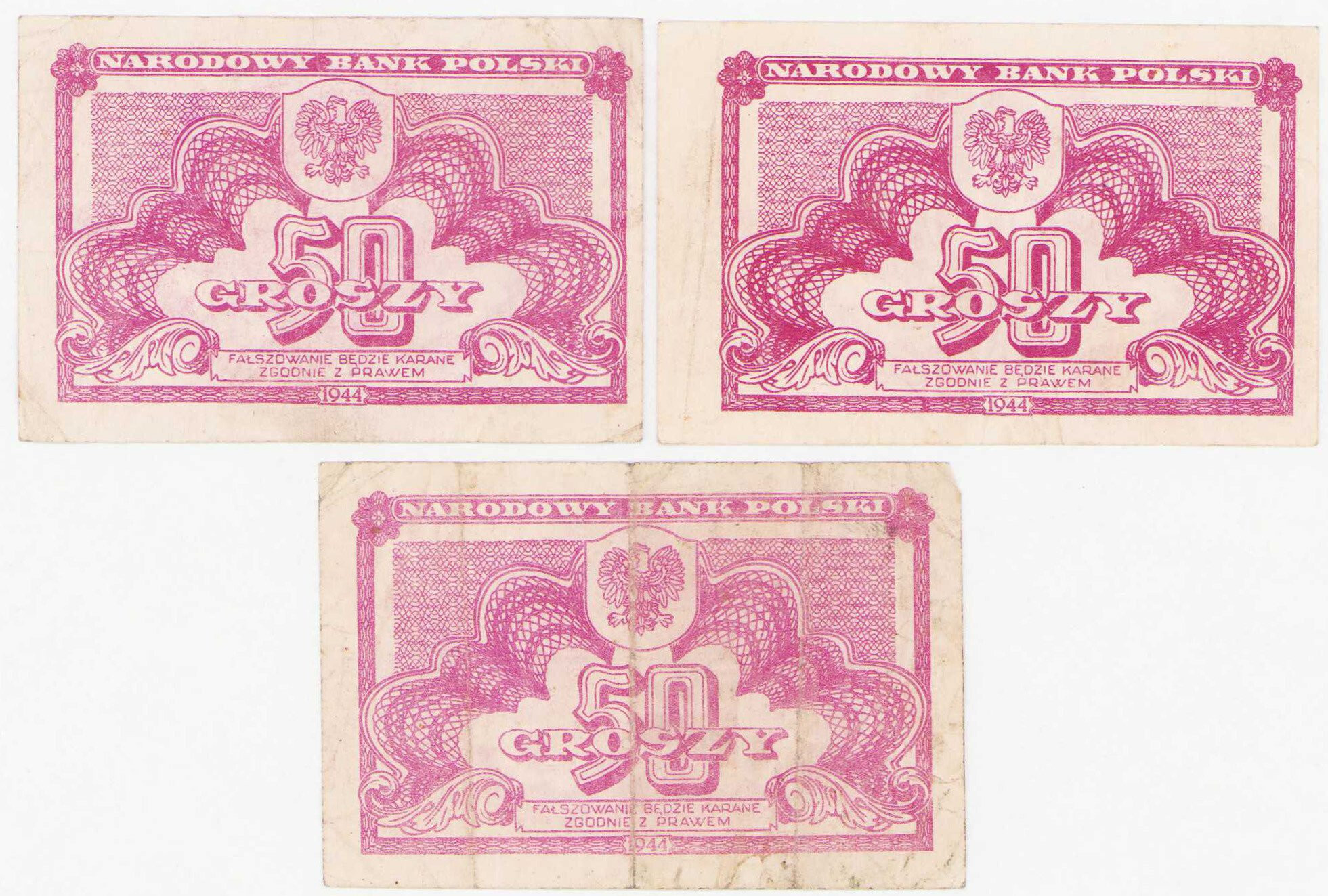 50 groszy 1944, zestaw 3 sztuk