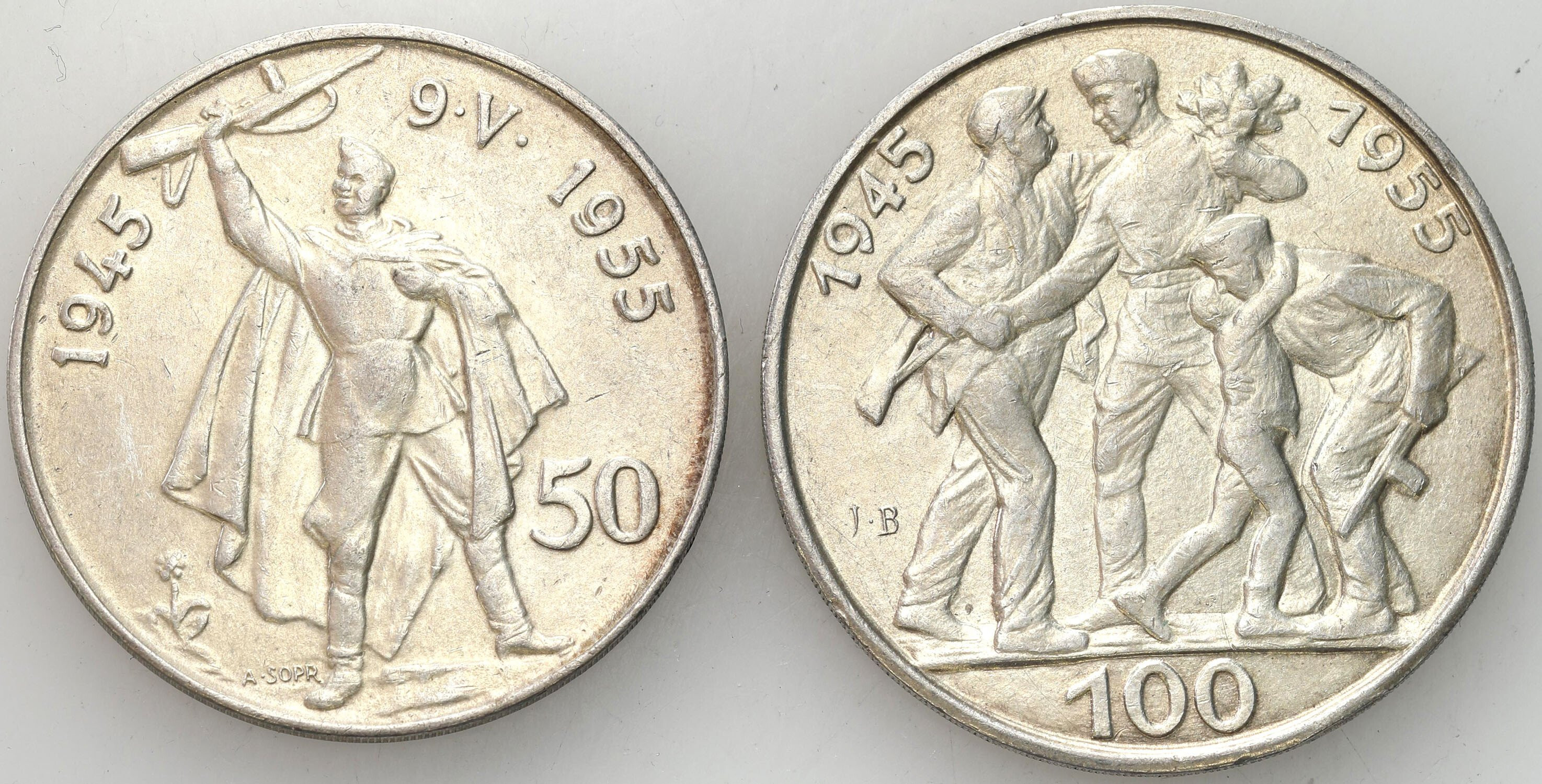 Czechosłowacja. 50-100 koron 1955, 10 rocznica wyzwolenia, zestaw 2 sztuk - RZADSZE