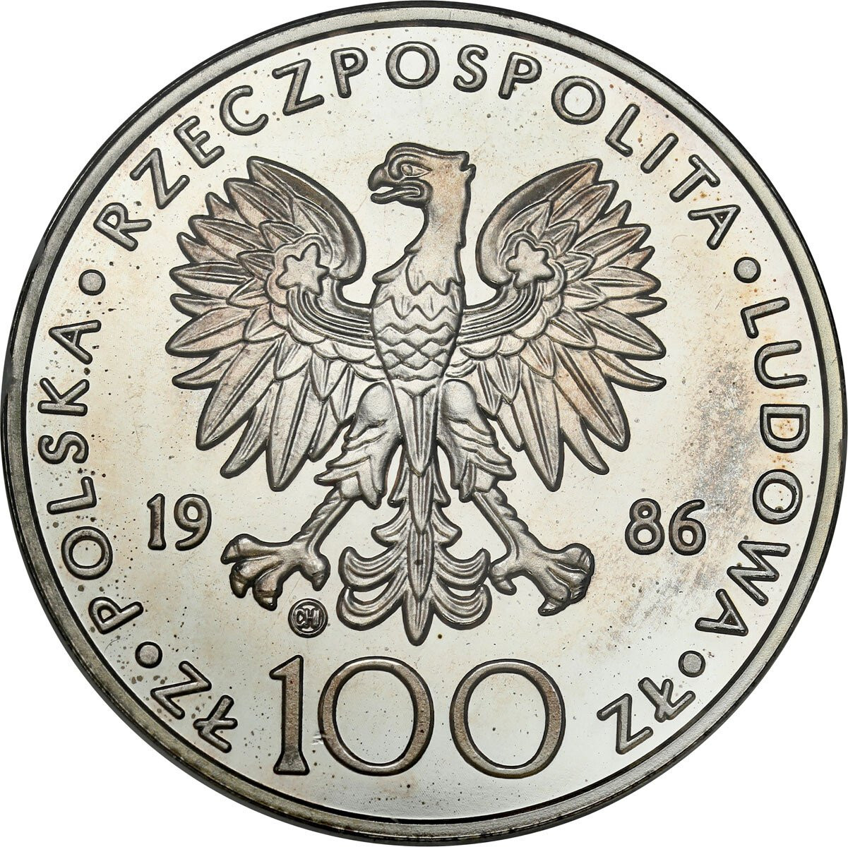 PRL. 100 złotych 1986 Jan Paweł II, STEMPEL LUSTRZANY PCG PR70 – RZADKIE