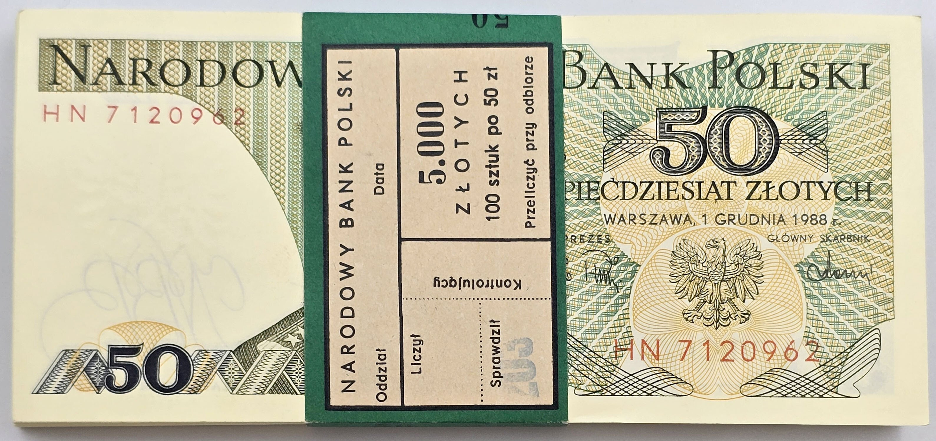 PRL. 50 złotych 1982 seria HN, zestaw 100 sztuk - PACZKA BANKOWA