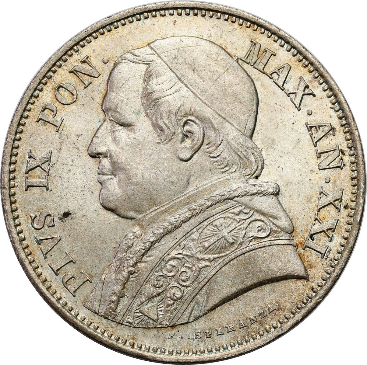 Włochy, Watykan. Pius IX (1846–1878). 2 1/2 lira 1867 R, Rzym 