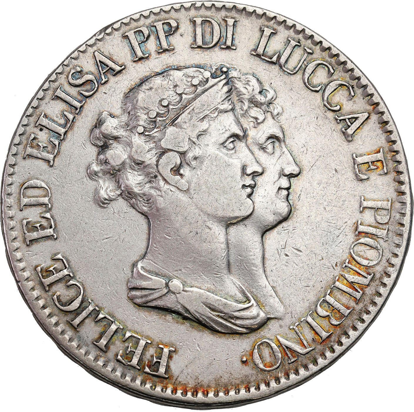 Włochy. Feliks Baiocchi i Eliza Bonaparte (1805–1814). 5 franków 1807 - RZADKIE