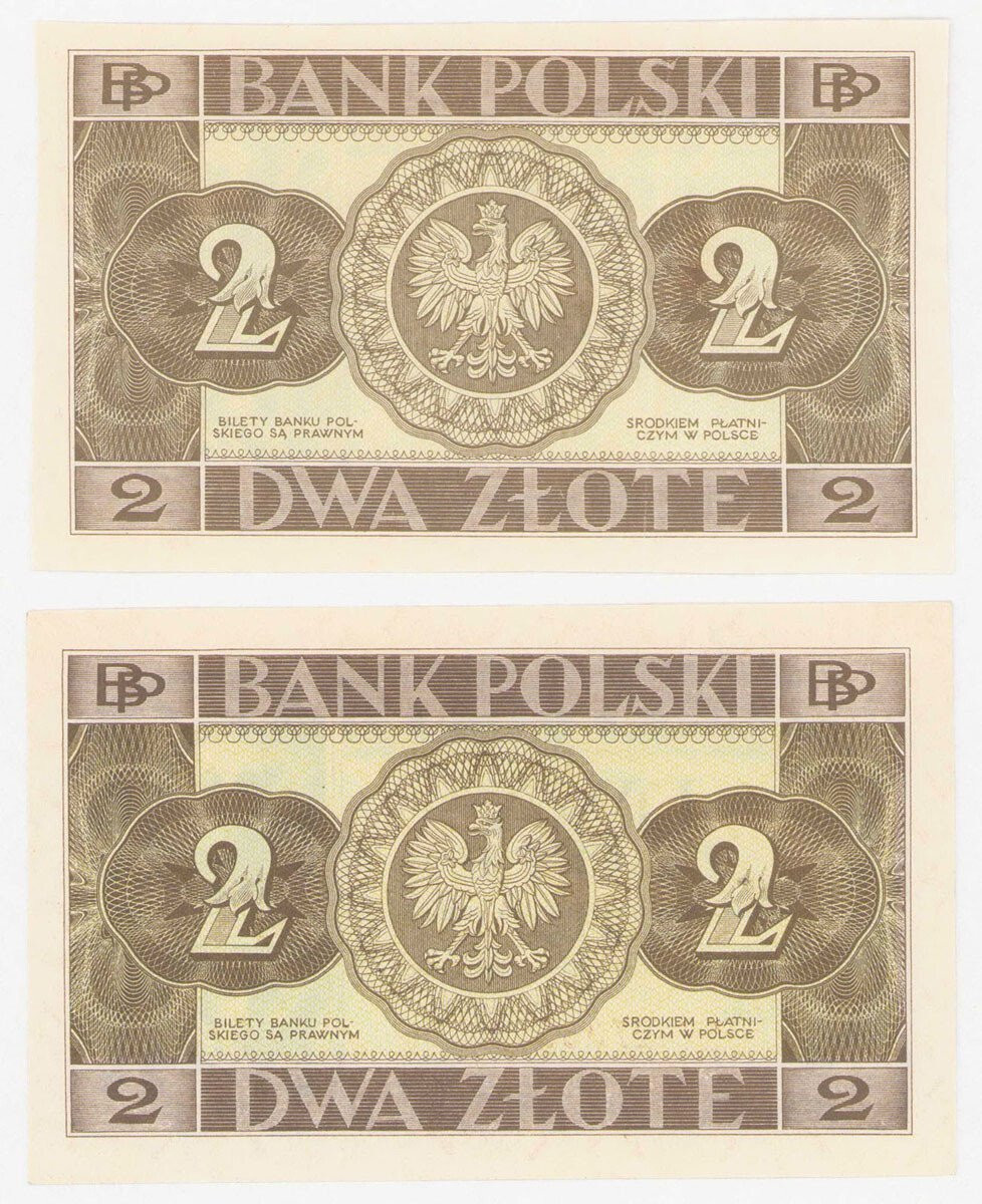 2 złote 1936 seria DX i 2 złote 1936 bez serii i numeracji