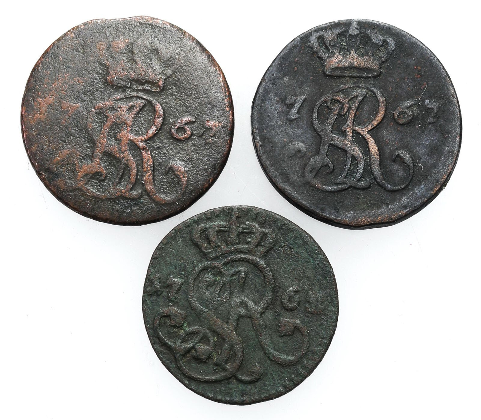 Stanisław August Poniatowski. Szeląg 1768 G, Kraków i 2 x półgrosz 1767, Warszawa, zestaw 3 monet