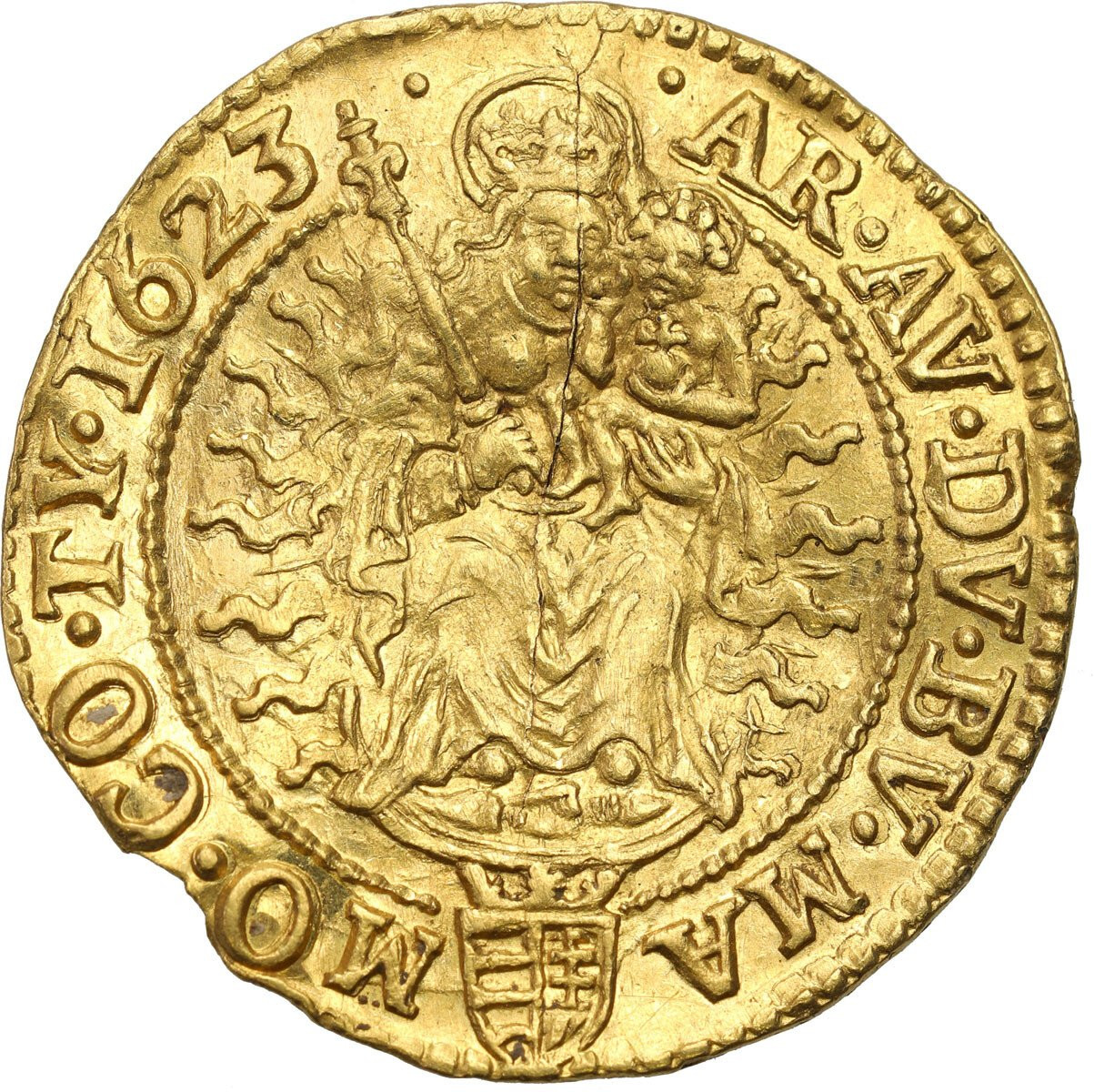 Węgry. Ferdinand II (1619-1637). Dukat 1623 KB, Kremnica