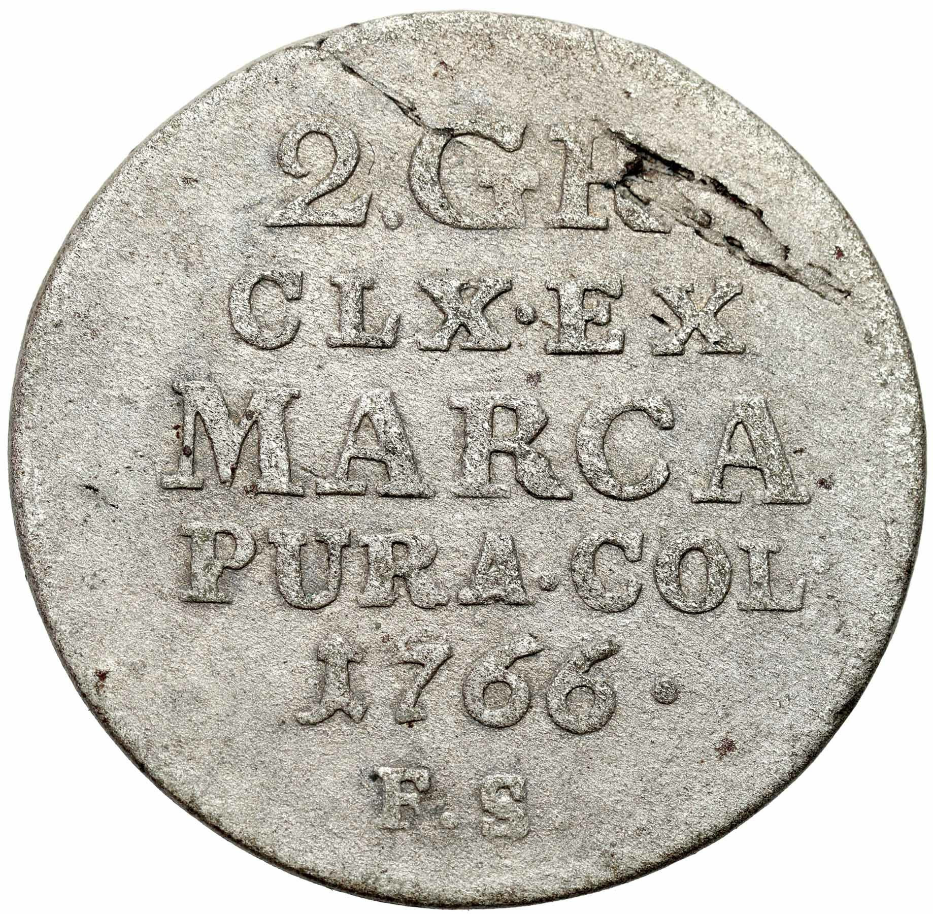 Stanisław August Poniatowski. 2 grosze (półzłotek) 1766 FS, Warszawa