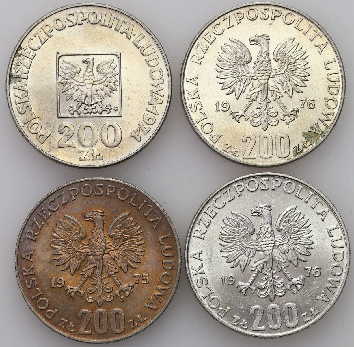 PRL. 200 złotych 1974-1976 Mapka, Igrzyska, Faszyzm, zestaw 4 sztuk  