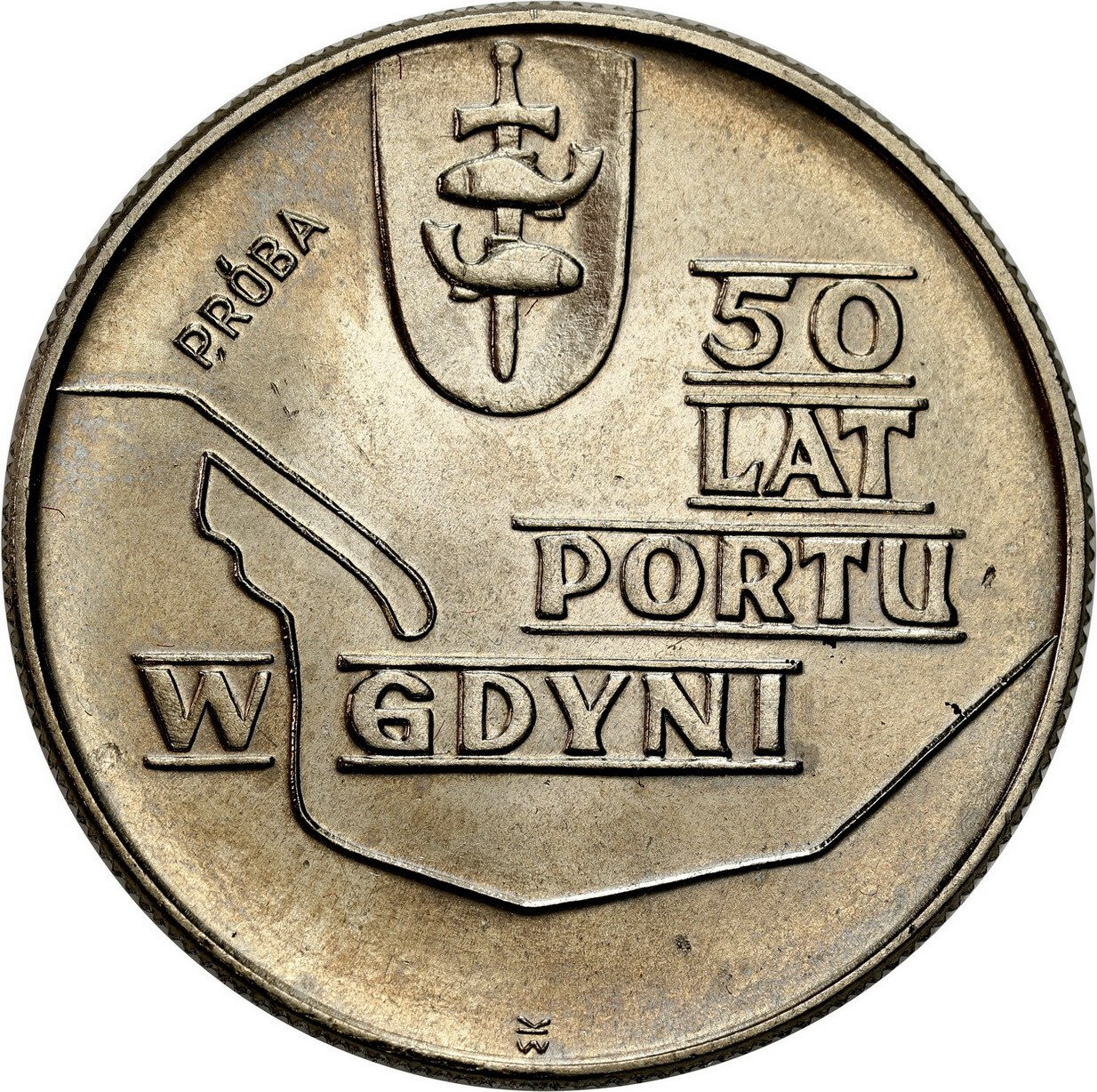 PRL. PRÓBA Nikiel 10 złotych 1972 - 50 lat portu w Gdyni