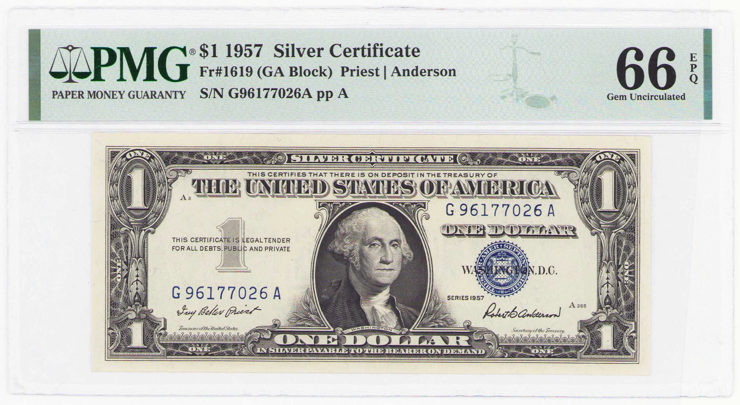 USA. Silver Certificate. 1 dolar 1957 PMG 66 EPQ