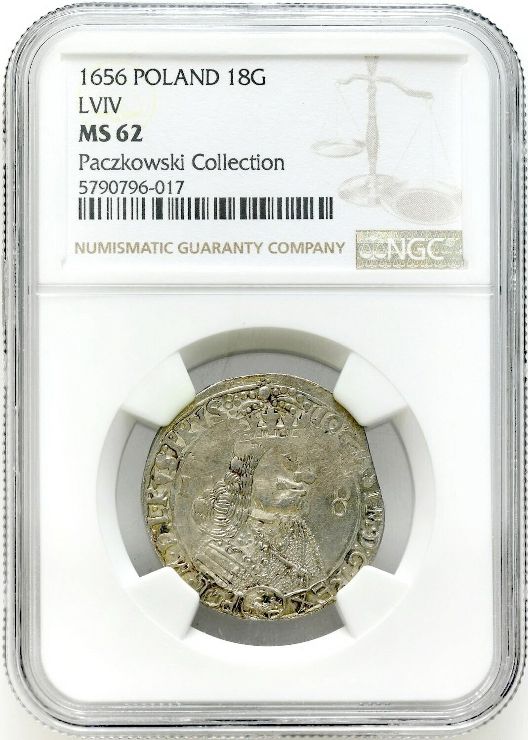 Jan II Kazimierz. Ort (18 groszy) 1656, Lwów NGC MS62 (MAX) - RZADKI - ex Pączkowski