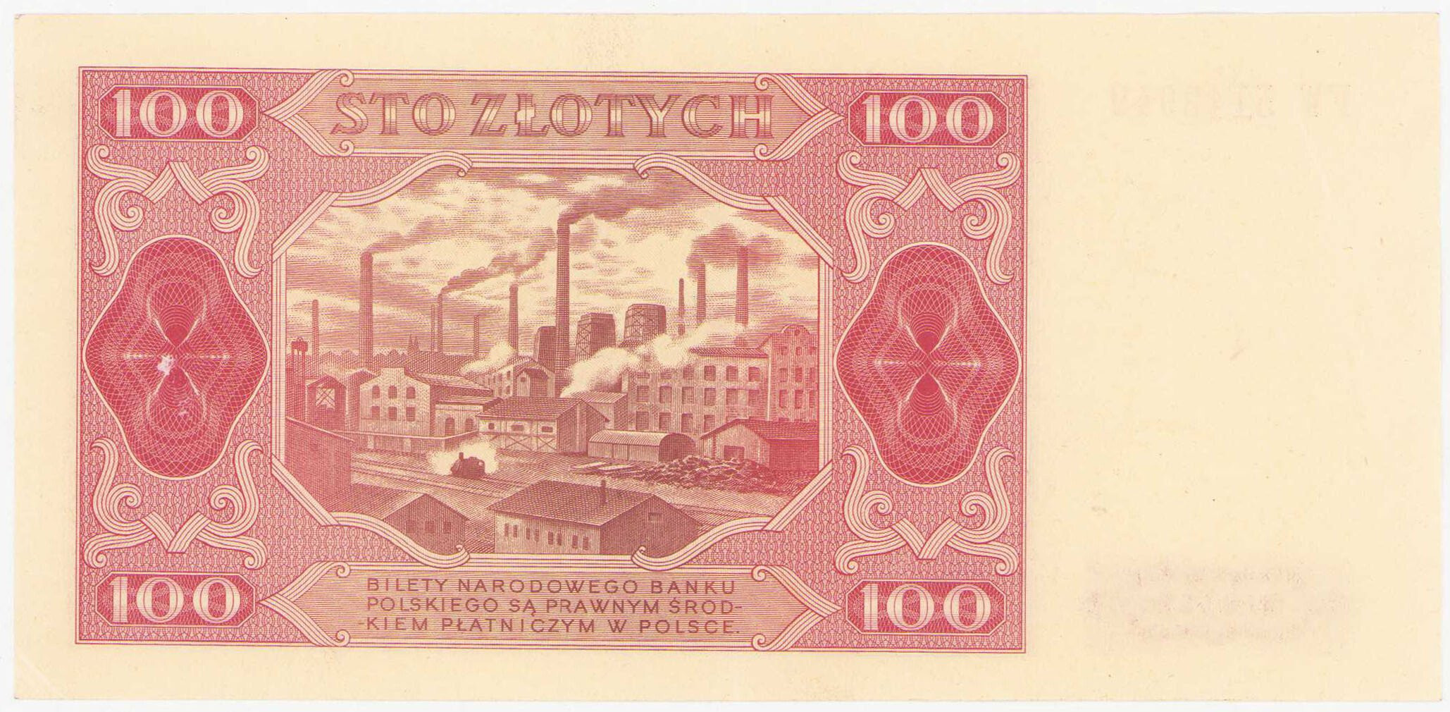100 złotych 1948 seria FW - rzadsza odmiana bez ramki