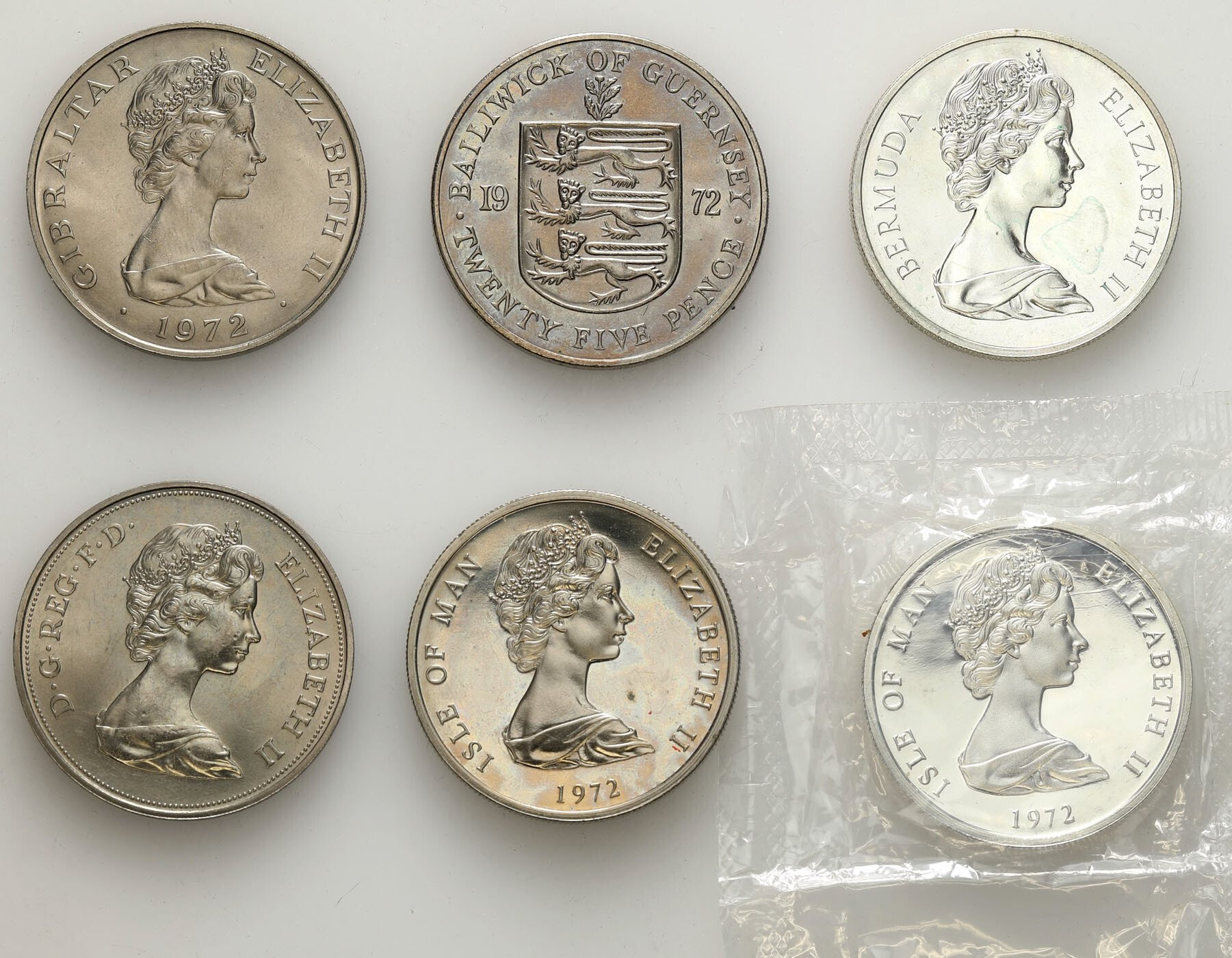  Wielka Brytania dla Guernsey, Bermudy, Wyspa Man, Gibraltar, zestaw 6 monet