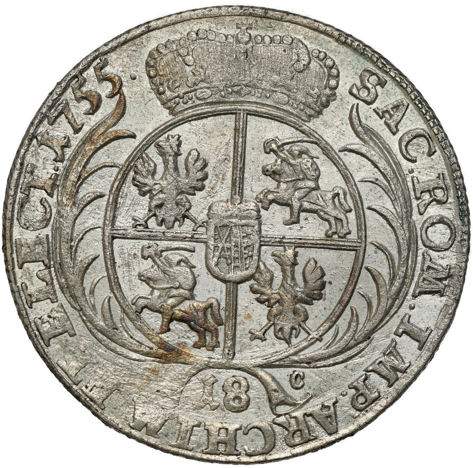 August III Sas. Ort (18 groszy) 1755 EC, Lipsk