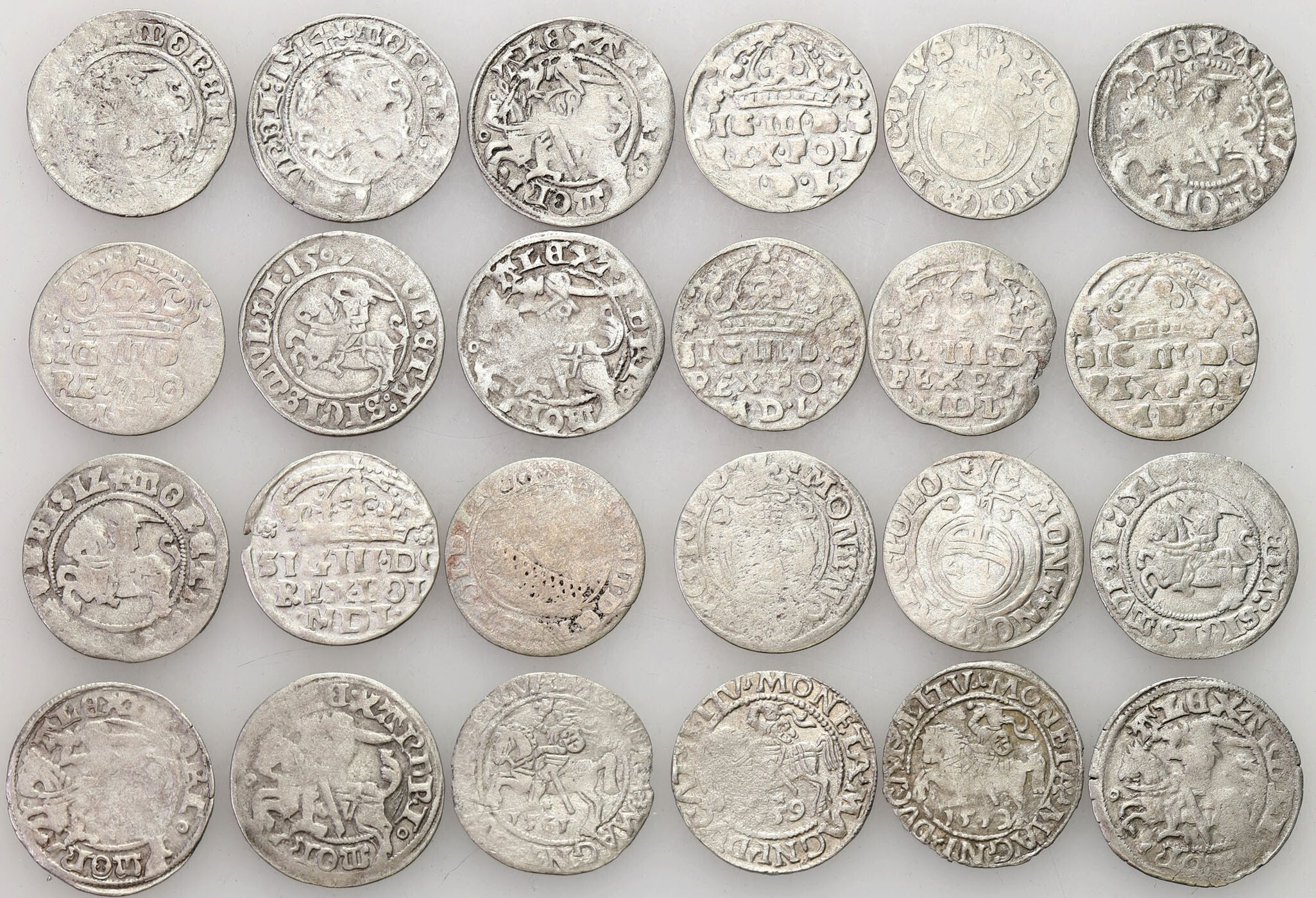 Polska XVI-XVII wiek. Półgrosz - Wilno, grosz – Kraków, półtorak – Bydgoszcz, zestaw 24 monet