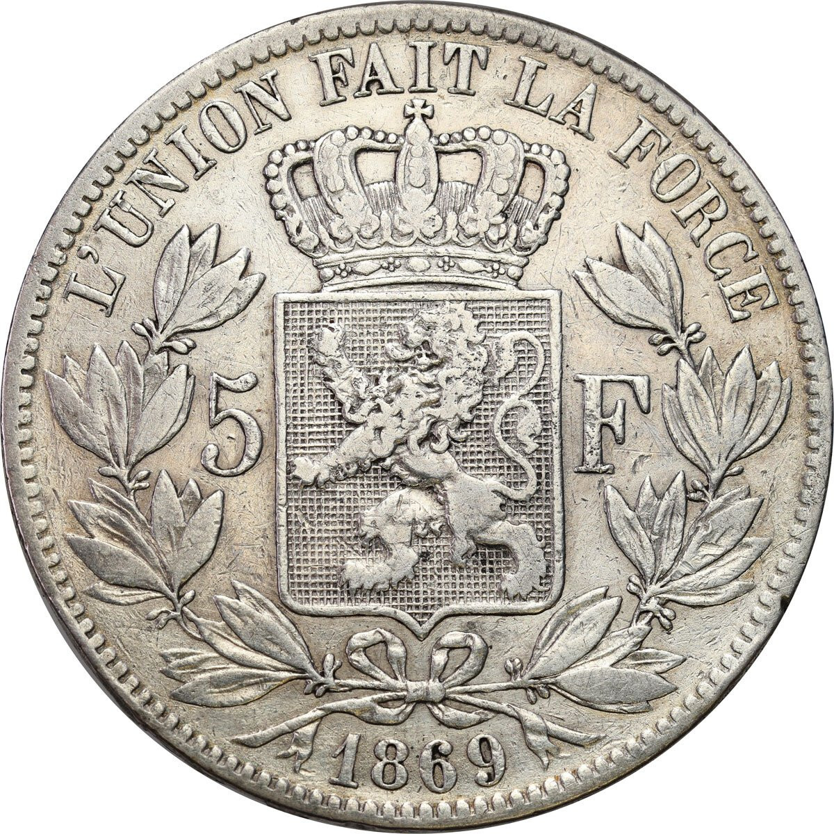 Belgia, Leopold II (1865–1909). 5 franków 1869, Bruksela