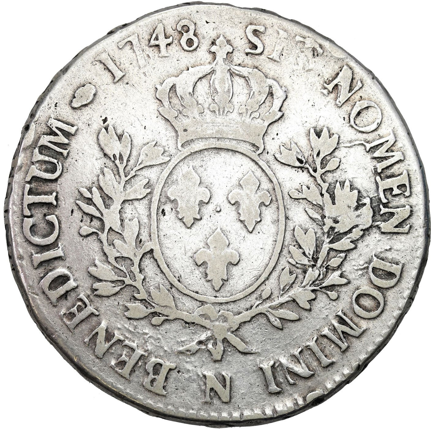 Francja. Ludwik XV Ukochany (1715–1774). Écu au bandeau, 1748 N, Montpellier