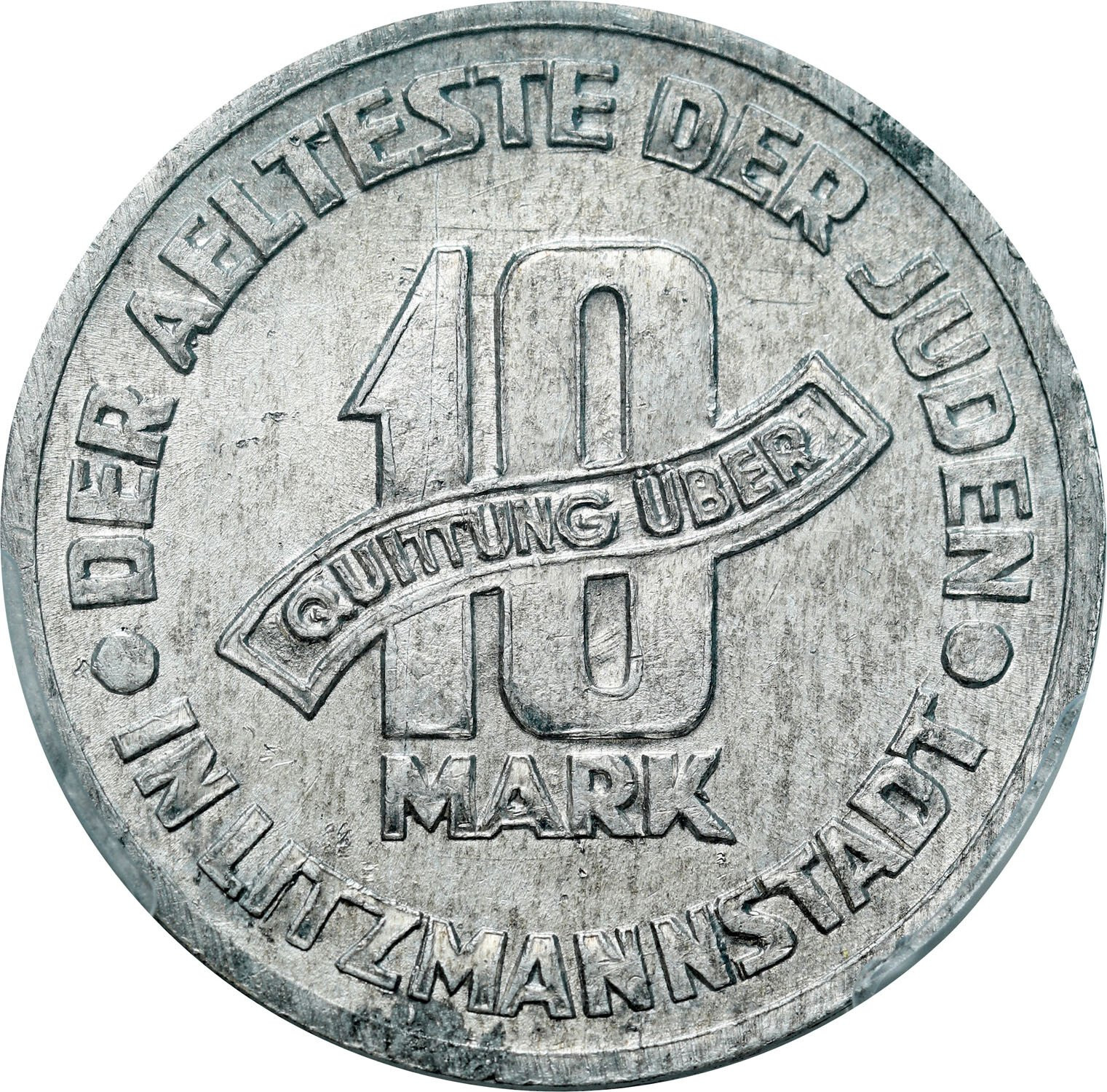 Getto Łódź. 10 marek 1943 Getto aluminium PCGS MS62 - PIĘKNE