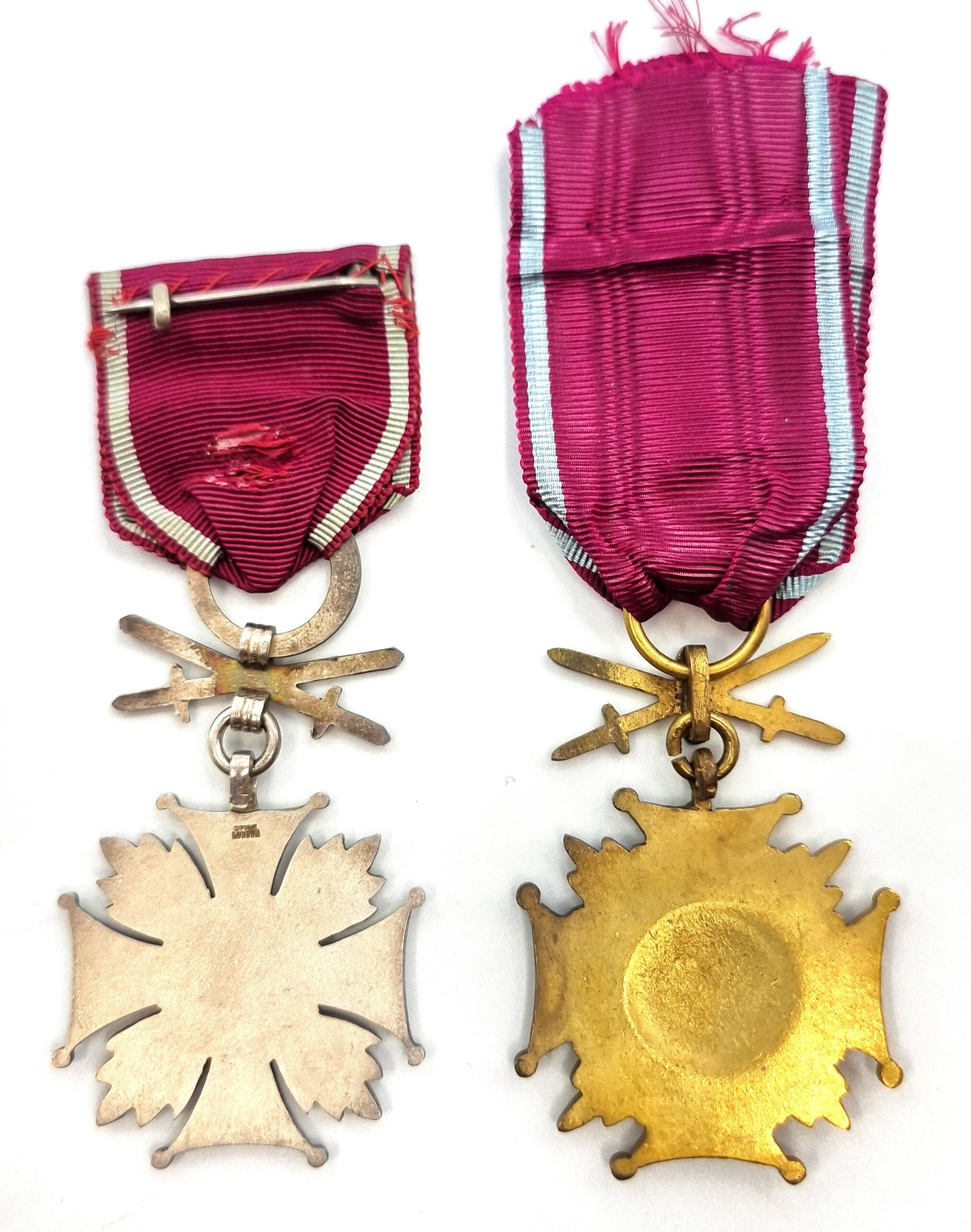 Złoty i Srebrny SPINK & SON – LONDON Krzyż Zasługi z mieczami, zestaw 2 sztuk