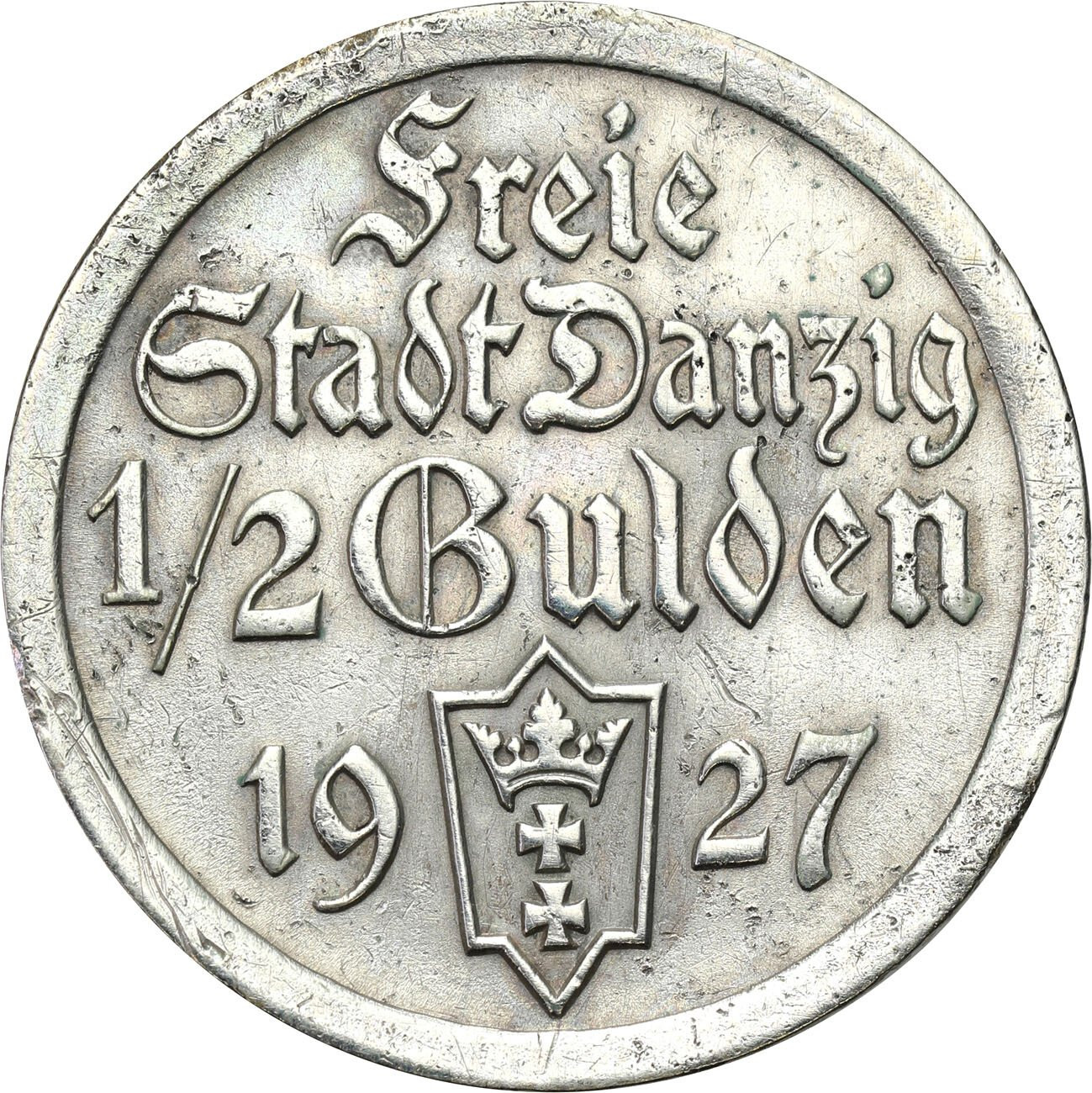  Wolne Miasto Gdańsk/Danzig. 1/2 Guldena 1927, Utrecht - RZADSZY ROCZNIK