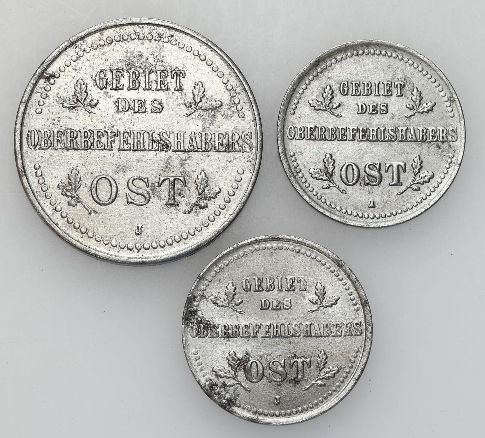 Niemieckie Władze Okupacyjne - OST. Kopiejka 1916 A i J, 3 kopiejki 1916 J, zestaw 3 monet