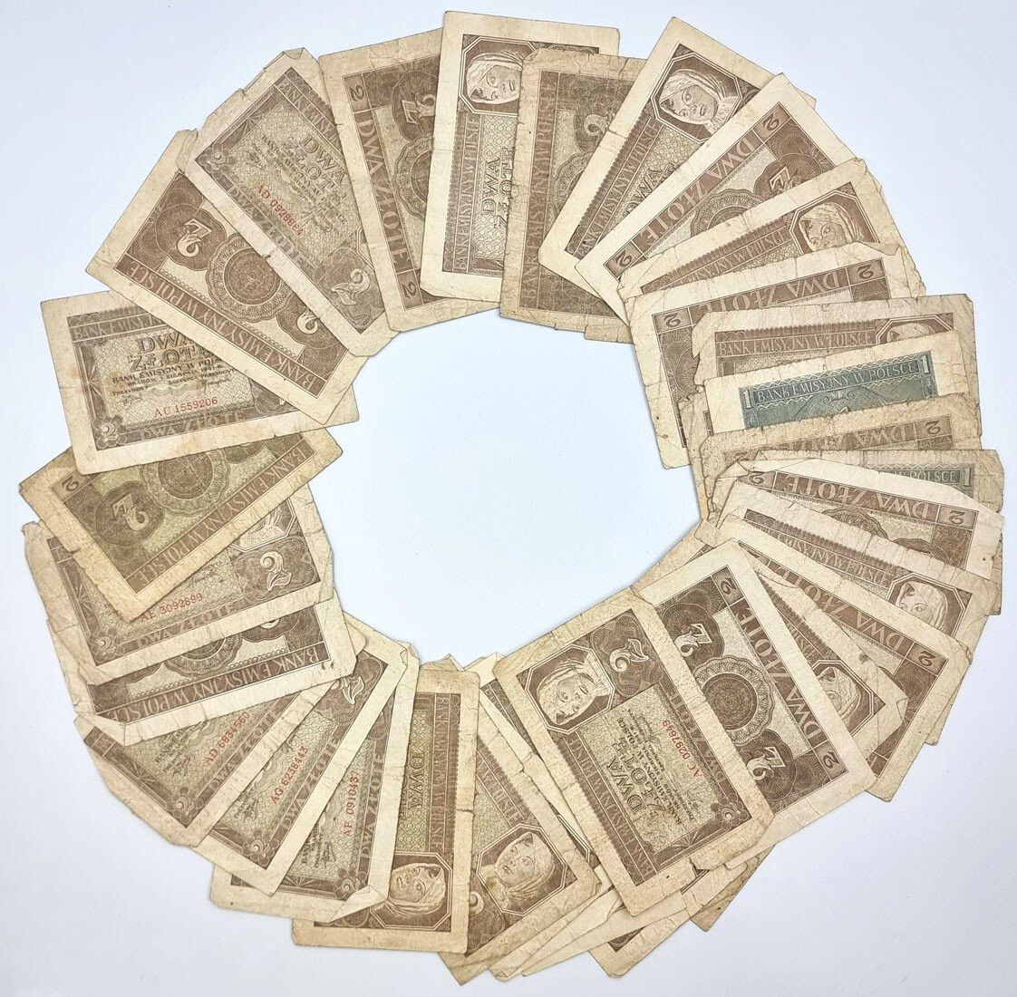 Banknoty. Generalna Gubernia 2 złote 1940, zestaw 35 sztuk