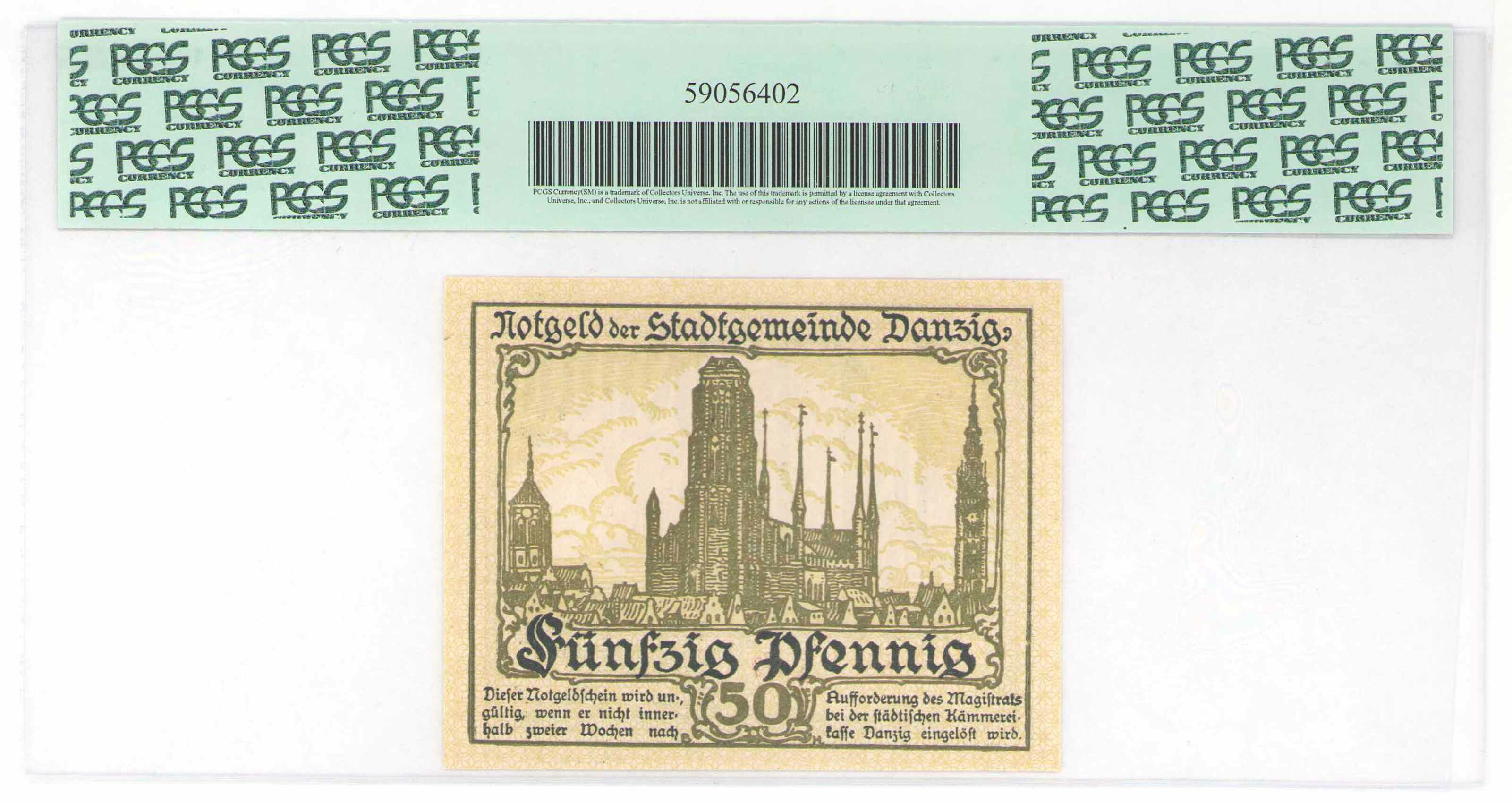 Gdańsk - Notgeld. 50 fenigów 1919 PCGS 66 PPQ