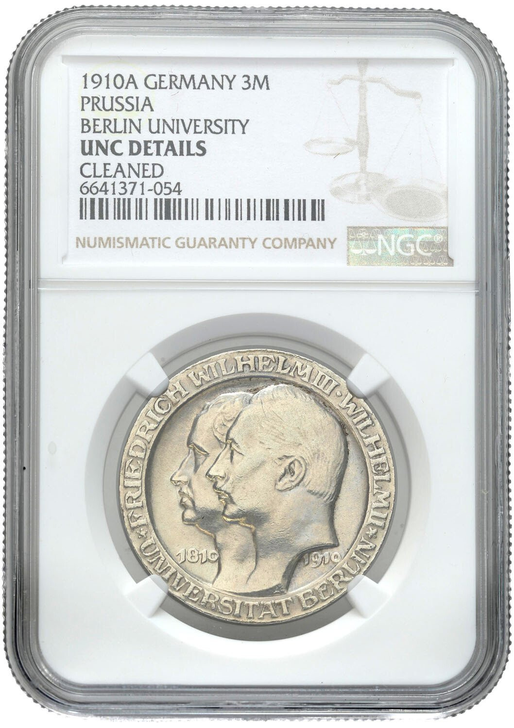 Niemcy, Prusy. 3 marki 1910 A, Uniwersytet Berlin NGC UNC
