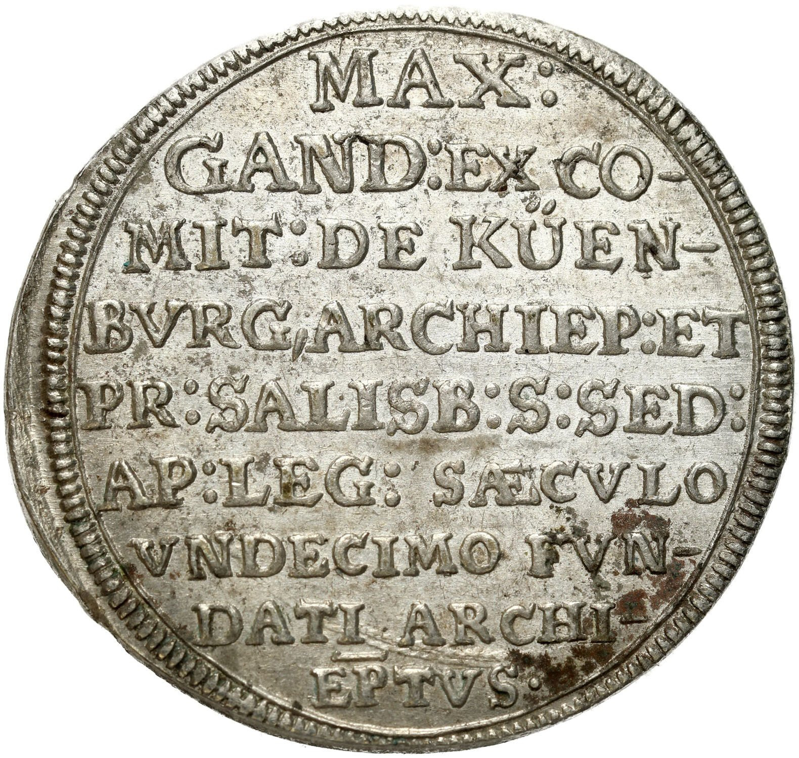 Austria, Salzburg. Max Gandolph v. Küenburg (1668-1687). Srebrna odbitka potrójnego dukata 1682