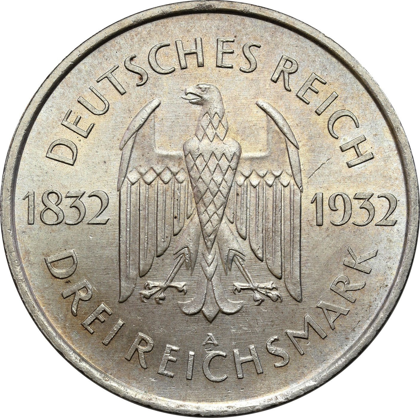 Niemcy, Weimar. 3 marki 1932 A, Goethe - PIĘKNE