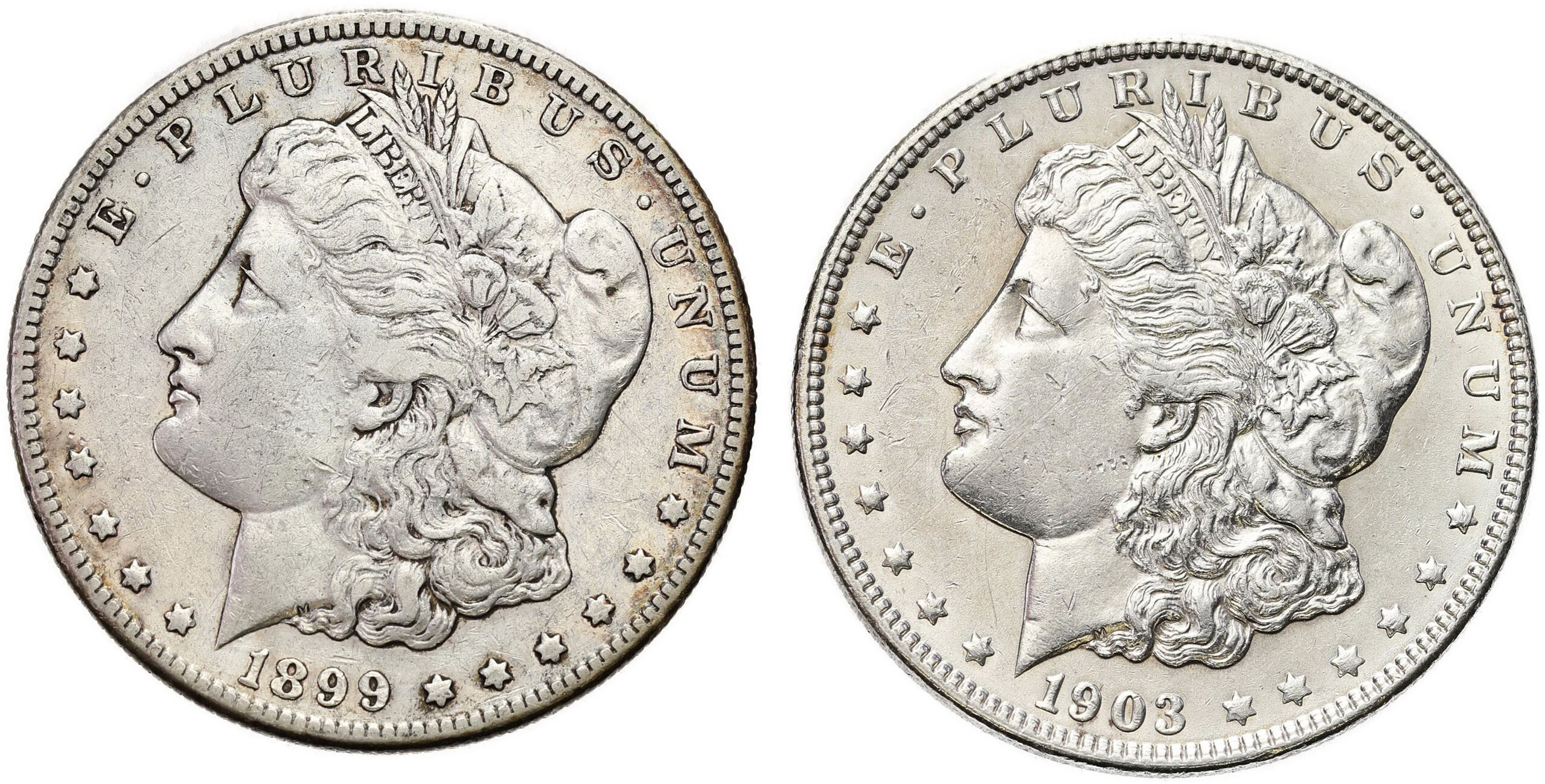 USA, Liberty 1 Dolar 1899 San Francisco + 1903 Filadelfia – zestaw 2 sztuk
