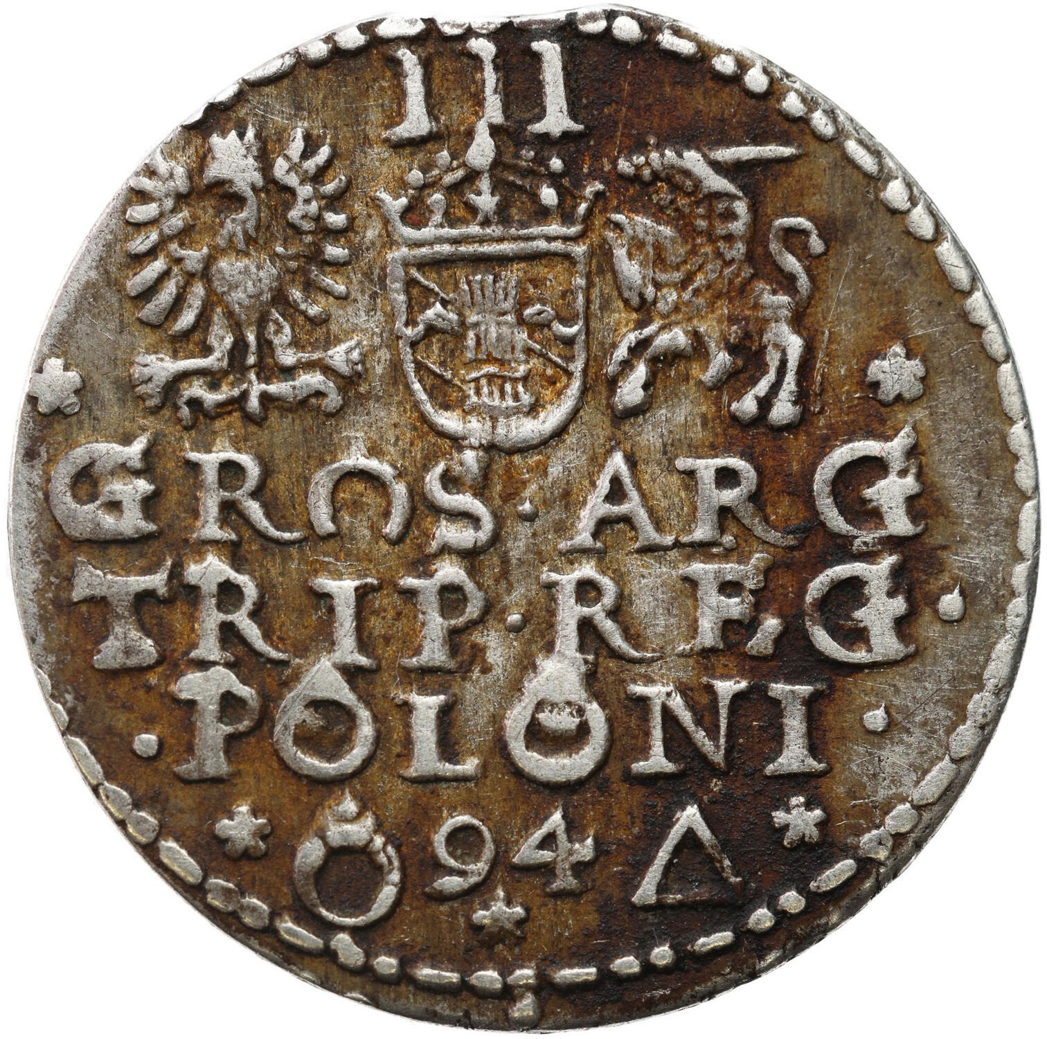 Zygmunt III Waza. Trojak (3 grosze) 1594, Malbork, PIERŚCIENIE – RZADKOŚĆ R3