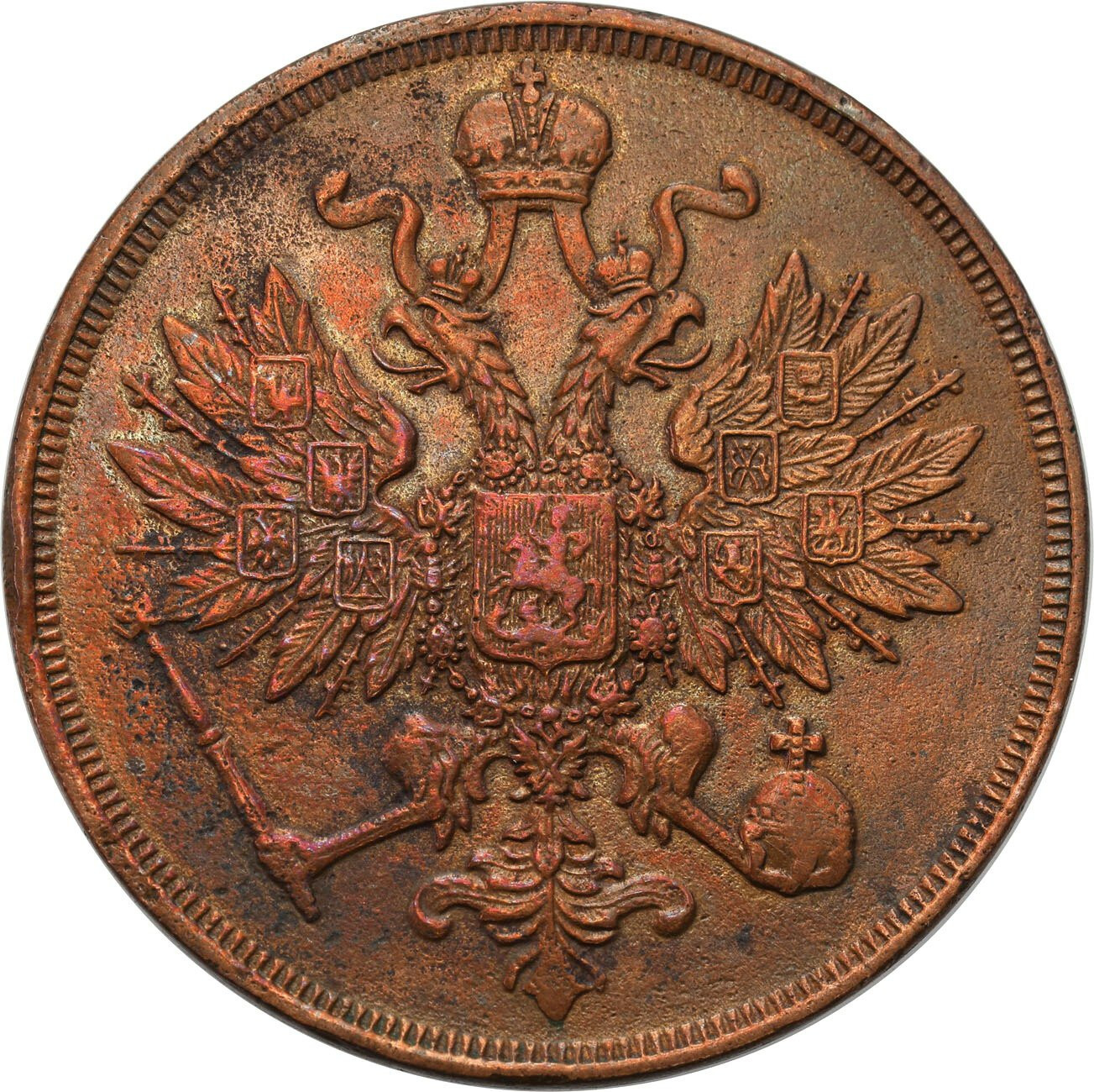 Polska XIX w. /Rosja. Aleksander II. 3 kopiejki 1861 BM, Warszawa – RZADKIE