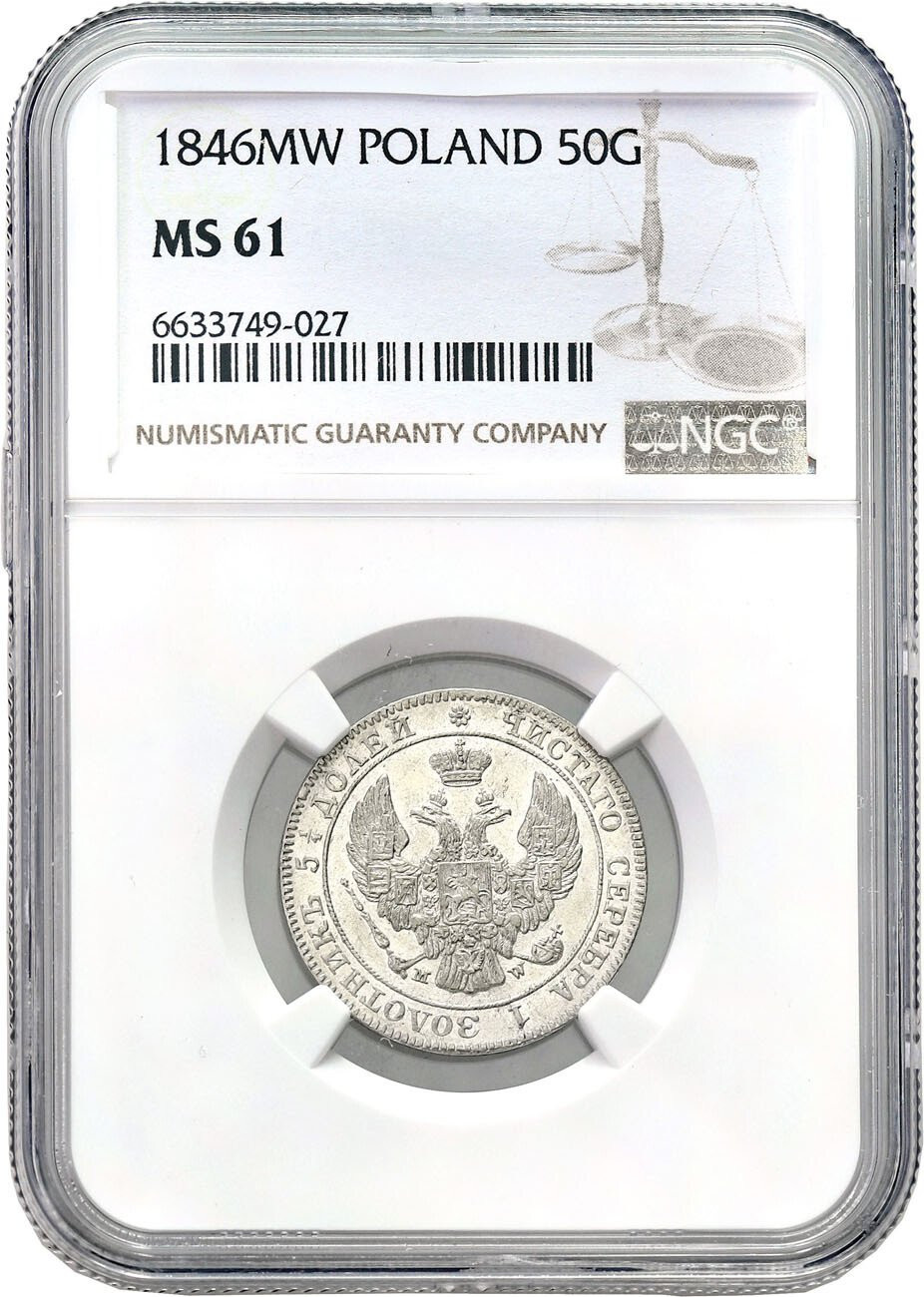 Polska XIX w./Rosja. Mikołaj I. 25 kopiejek = 50 groszy 1846 MW, Warszawa NGC MS61 - PIĘKNE