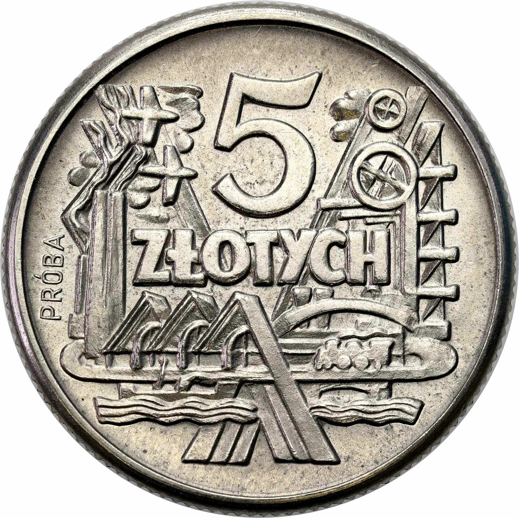 PRL. PRÓBA Nikiel 5 złotych 1959 - szyby kopalniane – RZADKIE