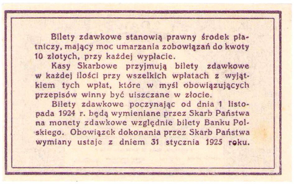Bilet zdawkowy. 20 groszy 1924