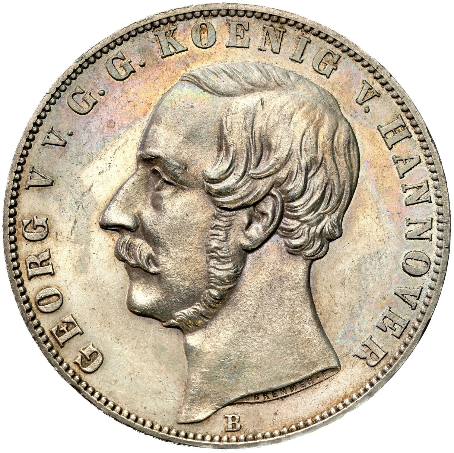 Niemcy, Hanower. Jerzy V (1851-1866). Dwutalar (2 talary) 1866 B, Hanower - PIĘKNE
