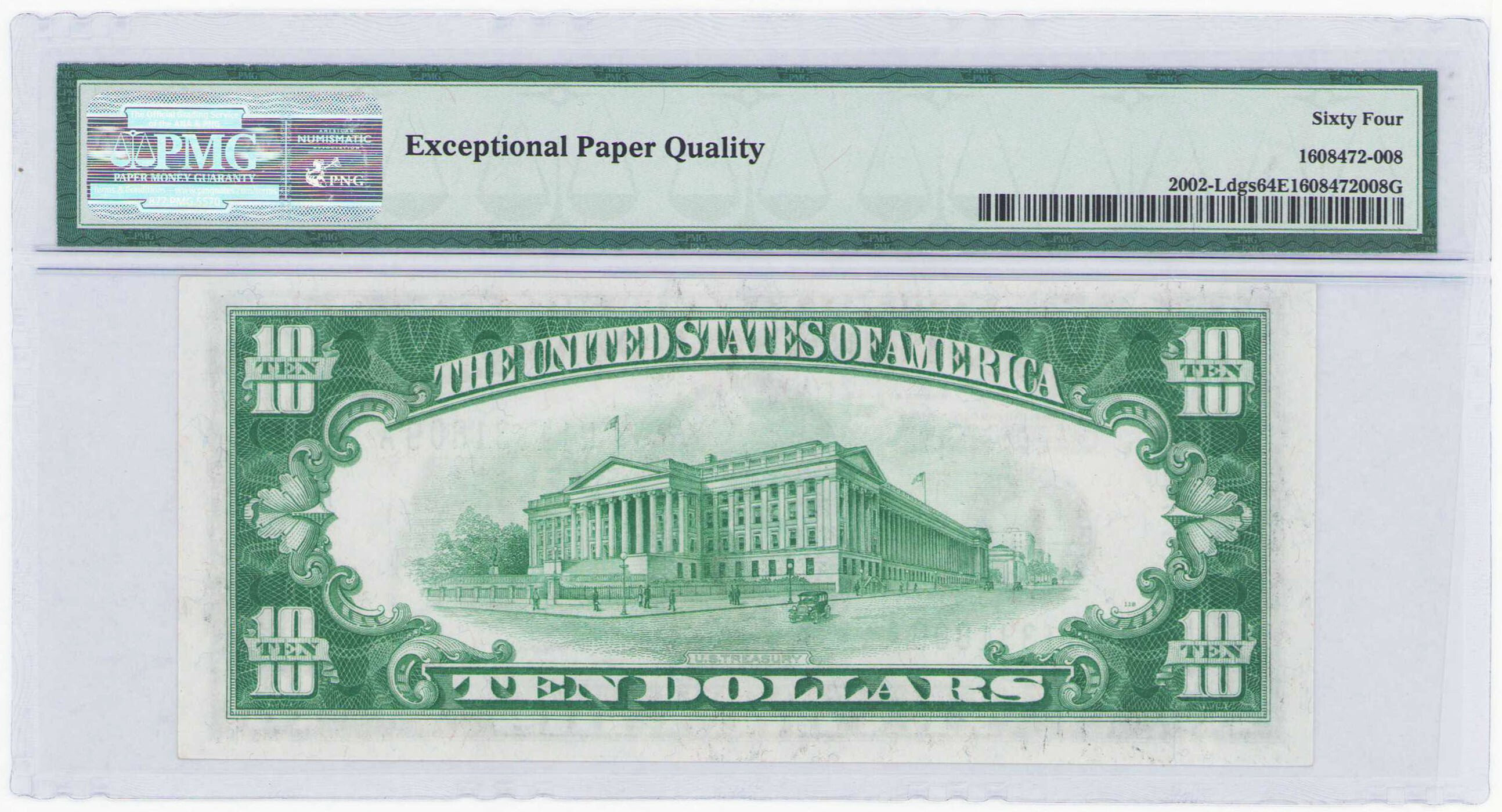 USA, Federal Reserve Note Sab Francisco-Kalifornia. 10 dolarów 1928B PMG 64 EPQ