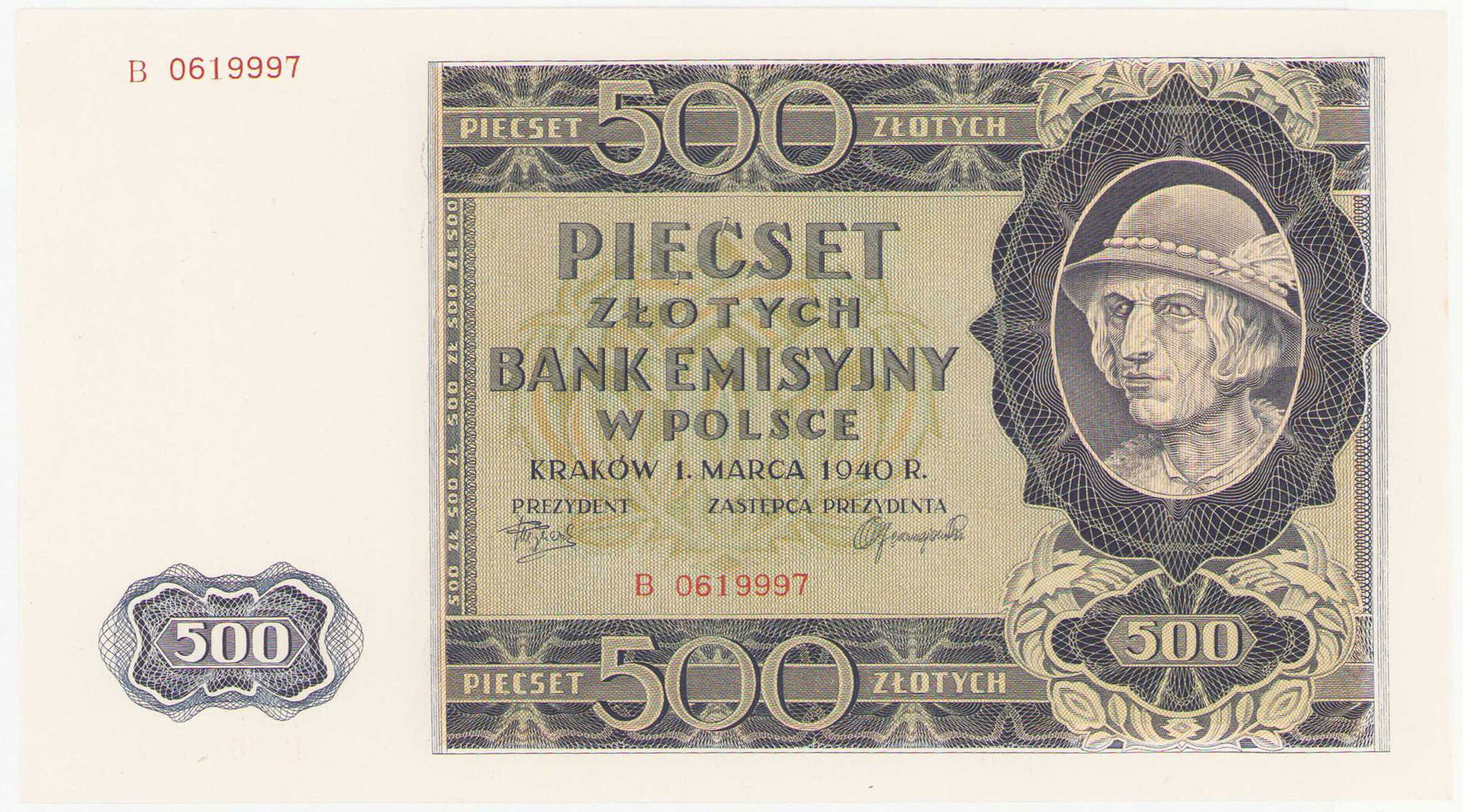 Generalna Gubernia. GÓRAL 500 złotych 1940 seria B