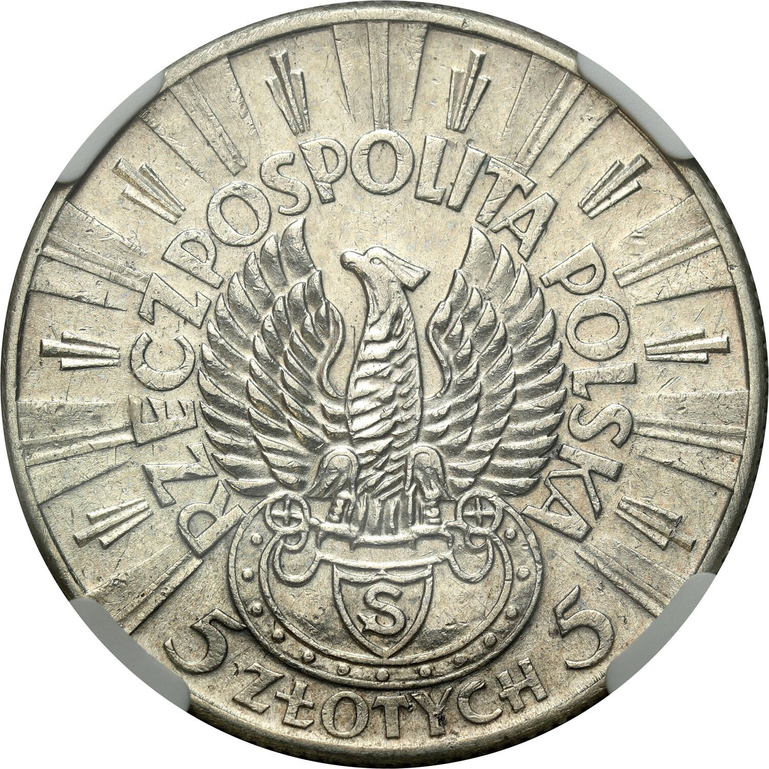 II RP. 5 złotych 1934 Piłsudski-Strzelecki NGC AU