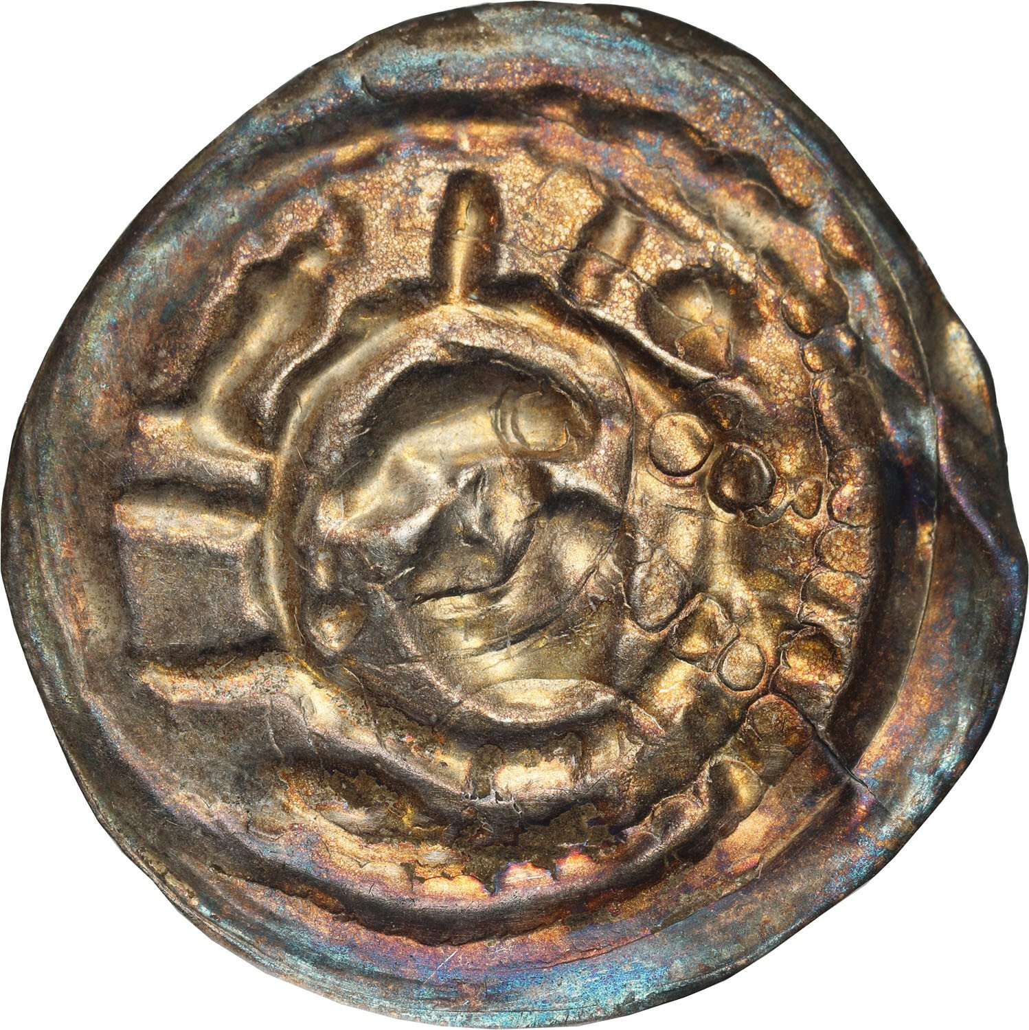 Śląsk, Księstwo Wrocławskie. Henryk I Brodaty (1201-1238), lub Henryk II Pobożny (1238-1241), Brakteat ratajski - PIĘKNY i RZADKI