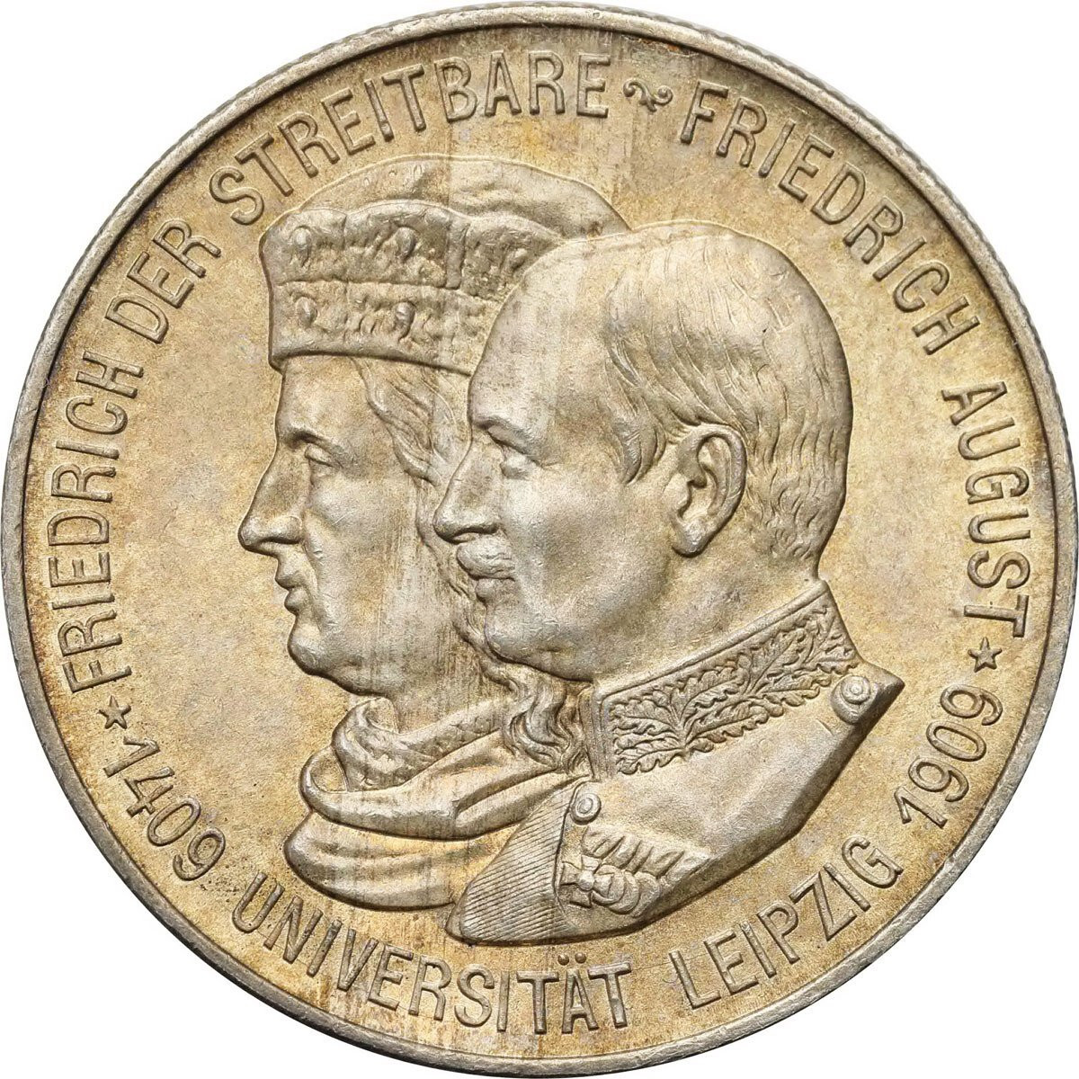 Niemcy Saksonia 2 marki 1909 Uni. Leipzig, Muldenhütten - PIĘKNE