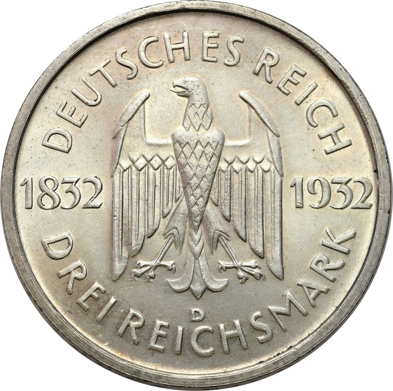 Niemcy, Republika Weimarska. 3 marki 1932 D, Monachium - WYŚMIENITE