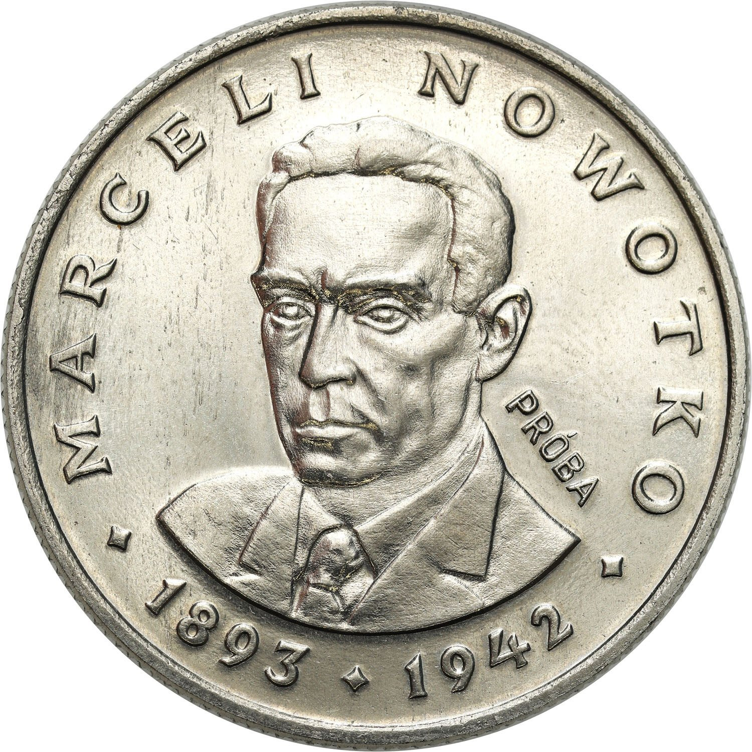 PRL. PRÓBA Nikiel 20 złotych 1974 - Marceli Nowotko