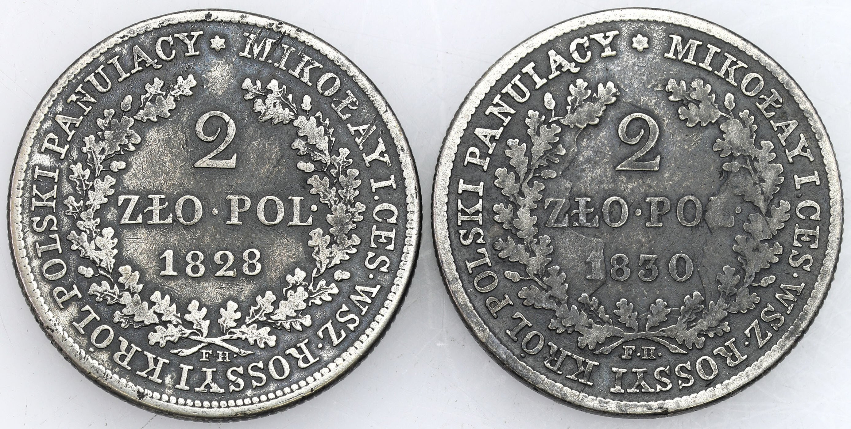 Królestwo Polskie/Rosja. Mikołaj I. 2 złote 1828 + 1830 FH, Warszawa