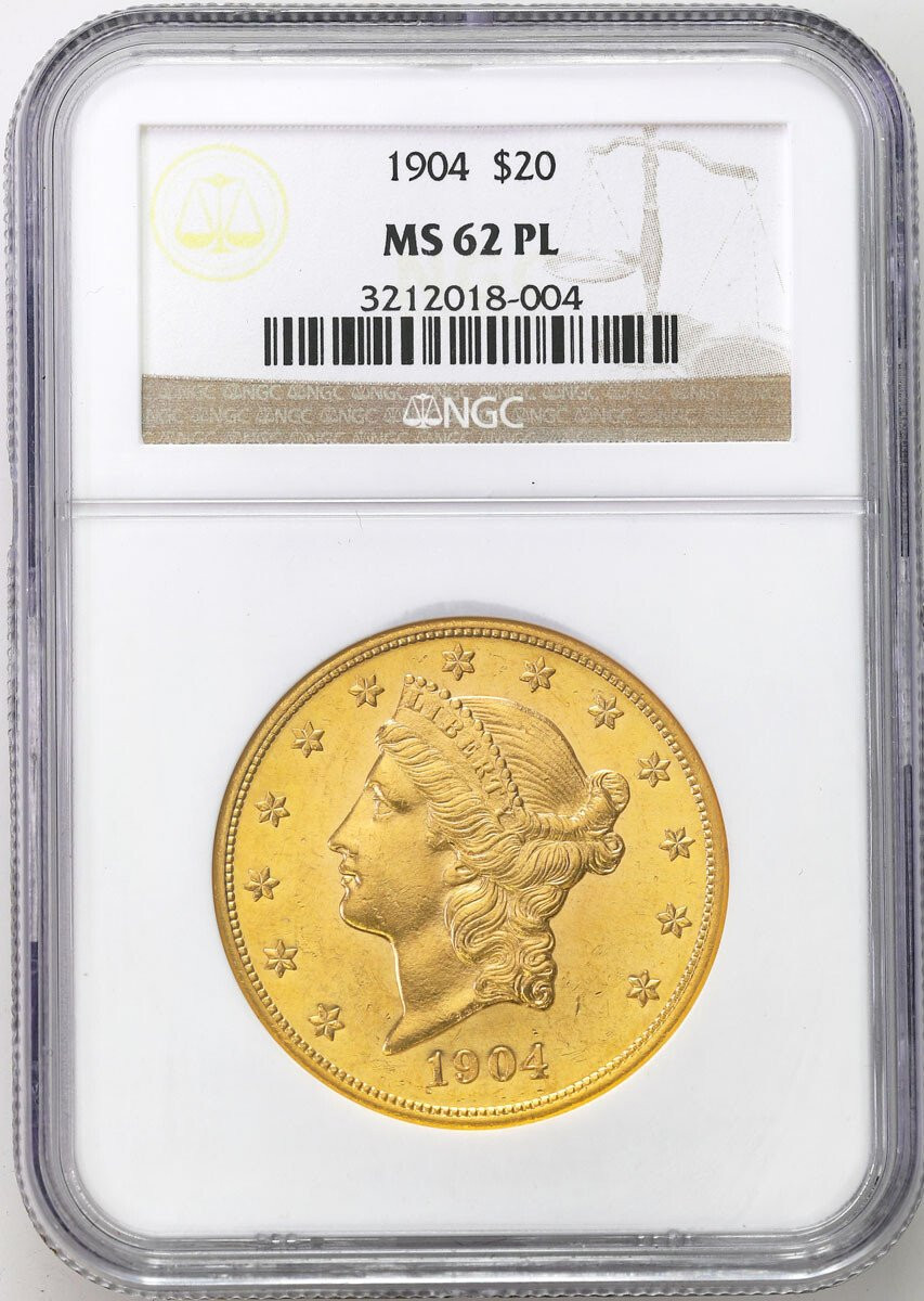 USA. 20 dolarów 1904 Liberty Filadelfia NGC MS62 PL (PROOF LIKE) - RZADKOŚĆ
