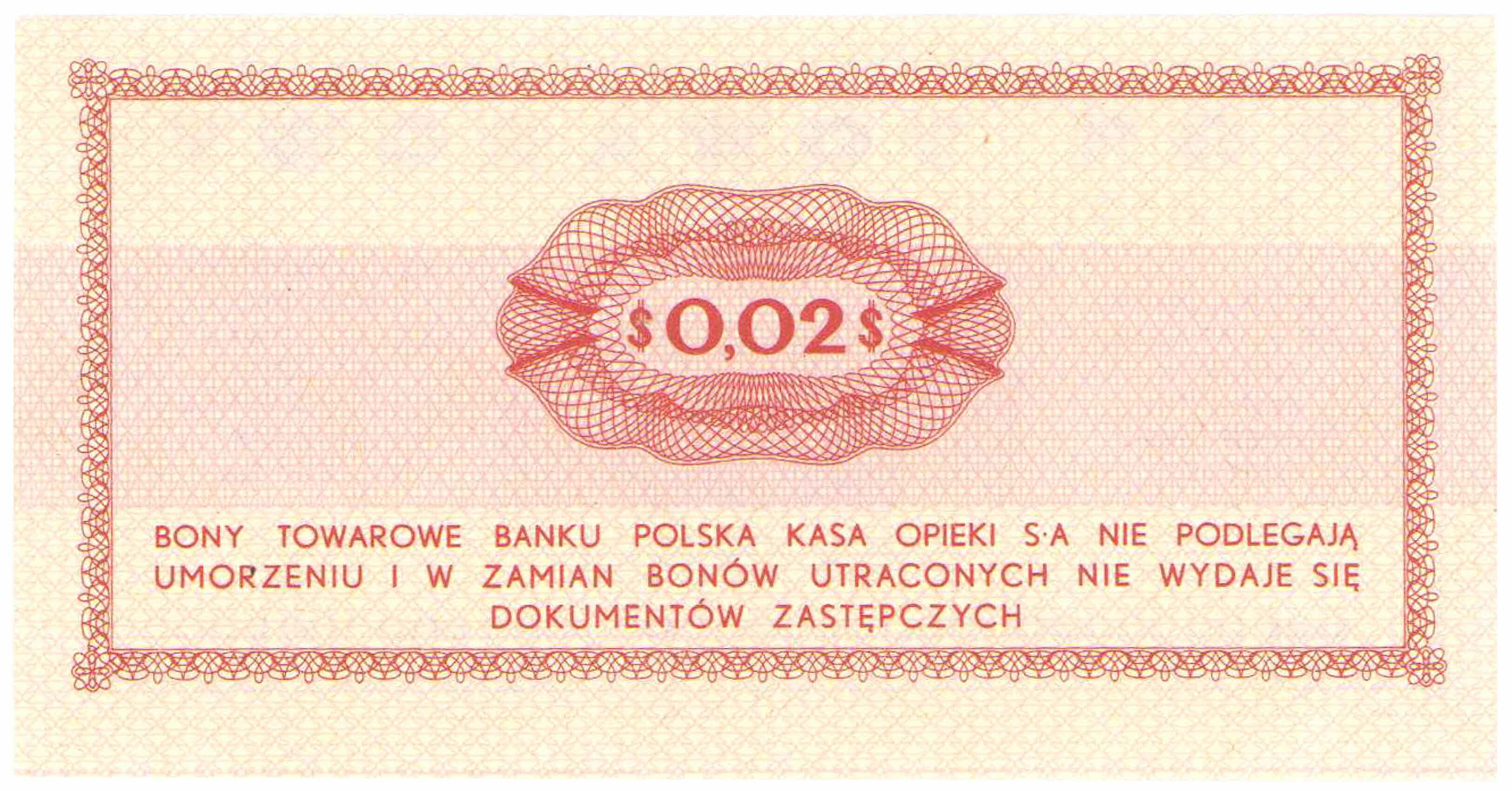 Bon towarowy PEKAO na 2 centy 1969 seria Eo - PIĘKNE